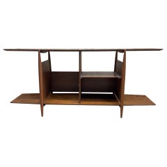Mid-Century Modern Walnut Open Storage Credenza/Bookshelf with Surfboard Profile