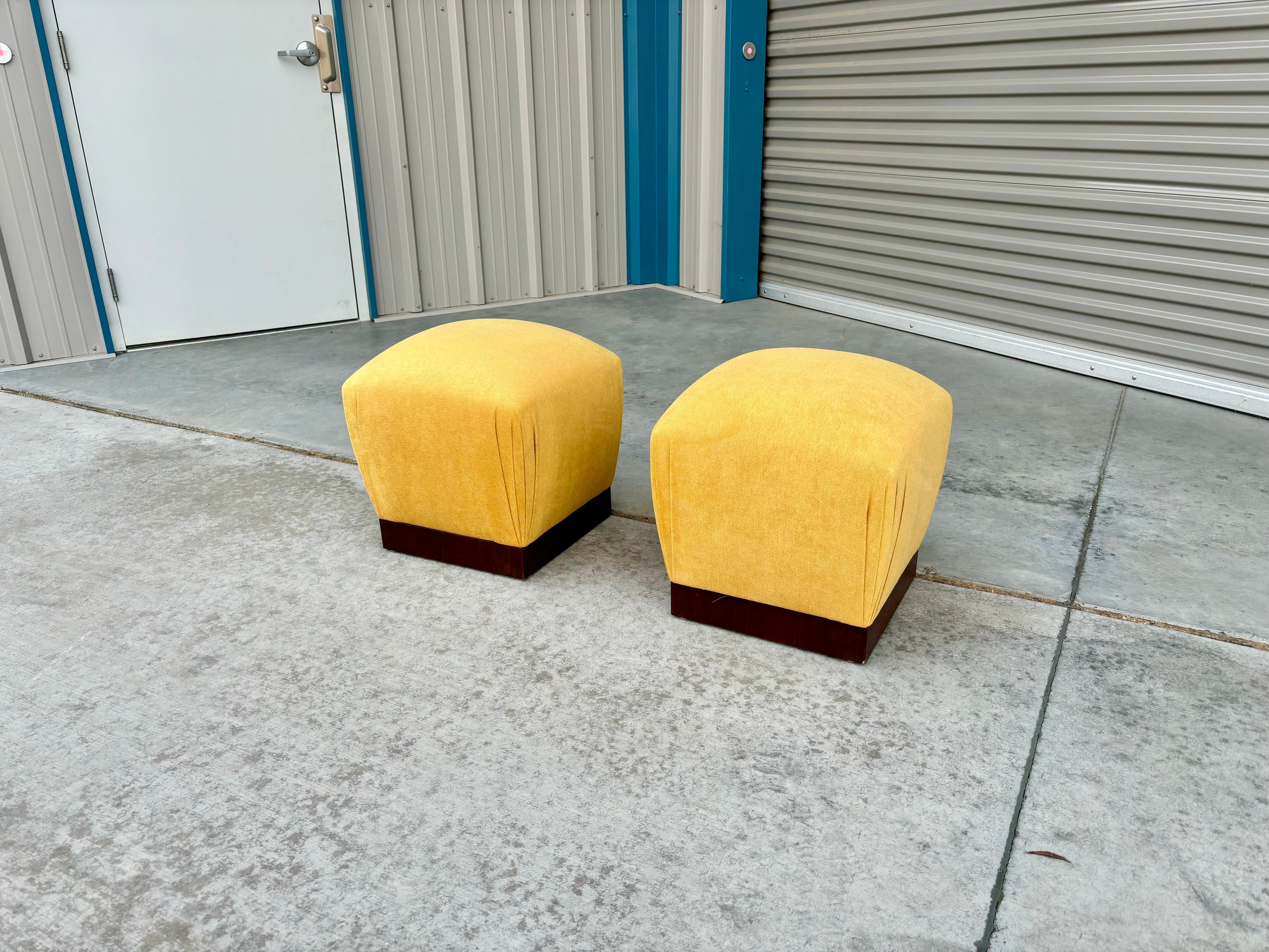 Mid Century Modern Walnut Ottomans- Set of 2 In Good Condition For Sale In North Hollywood, CA