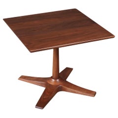 Mid-Century Modern Walnut Pedestal Side Table w/ Star Base