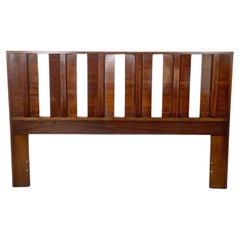 Mid-Century Modern Walnut Queen Headboard with Vertical Slat Design