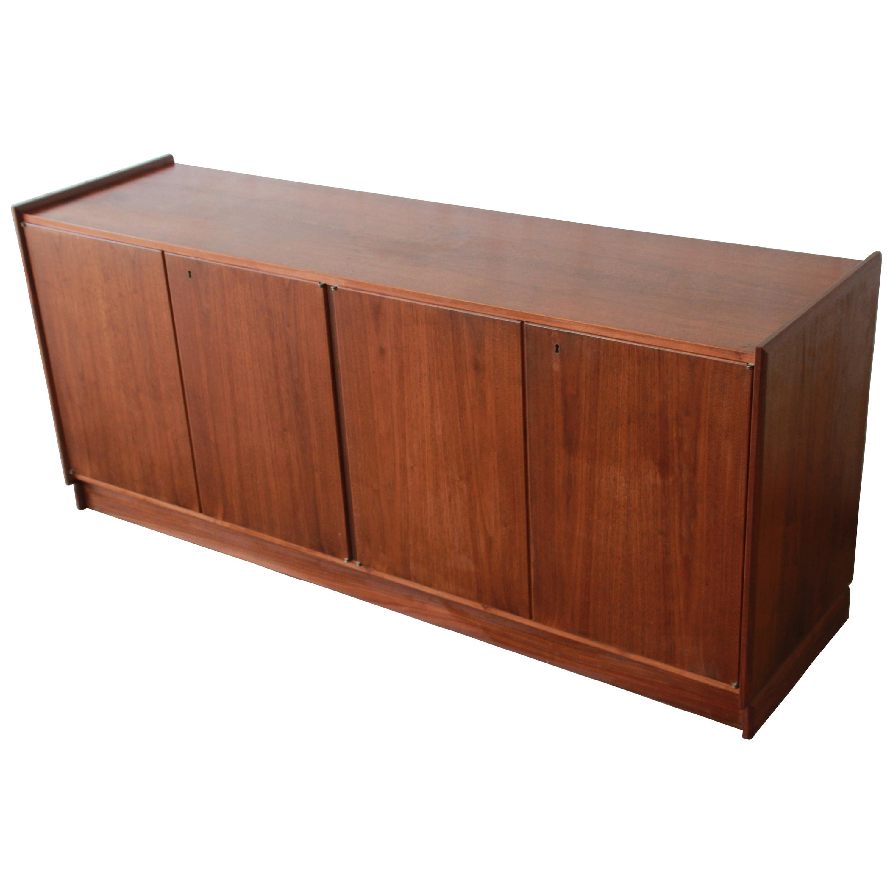 Mid-Century Modern Walnut Record Cabinet, Credenza, or Bar Cabinet