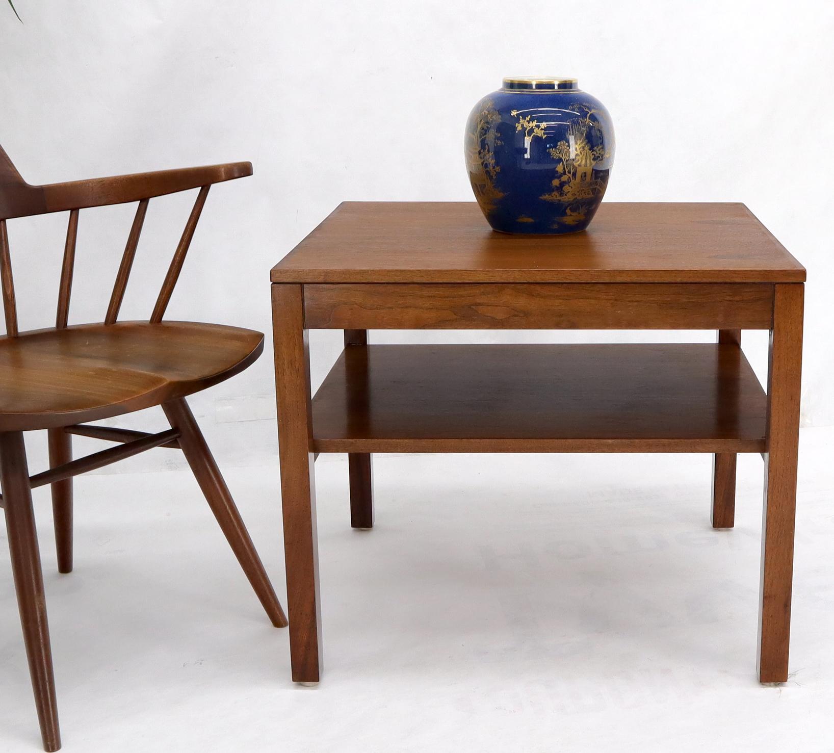 Lacquered Mid-Century Modern Walnut Rectangle Two Tier End Table For Sale