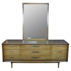 Mid-Century Modern Walnut Red Lion Table Co 9 Drawer Mirrored Triple Dresser