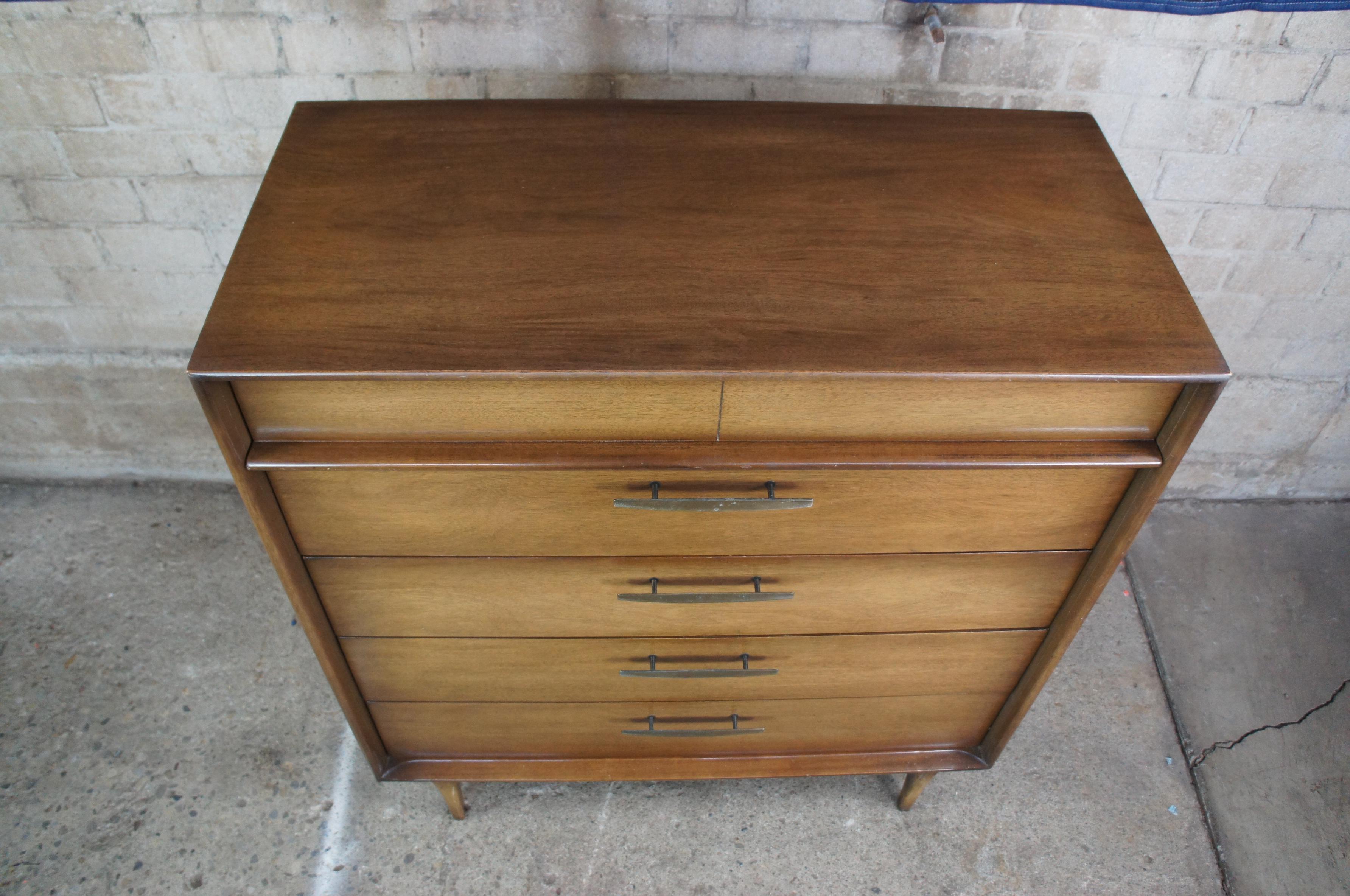 20th Century Mid-Century Modern Walnut Red Lion Table Co Tallboy Dresser Chest of Drawers