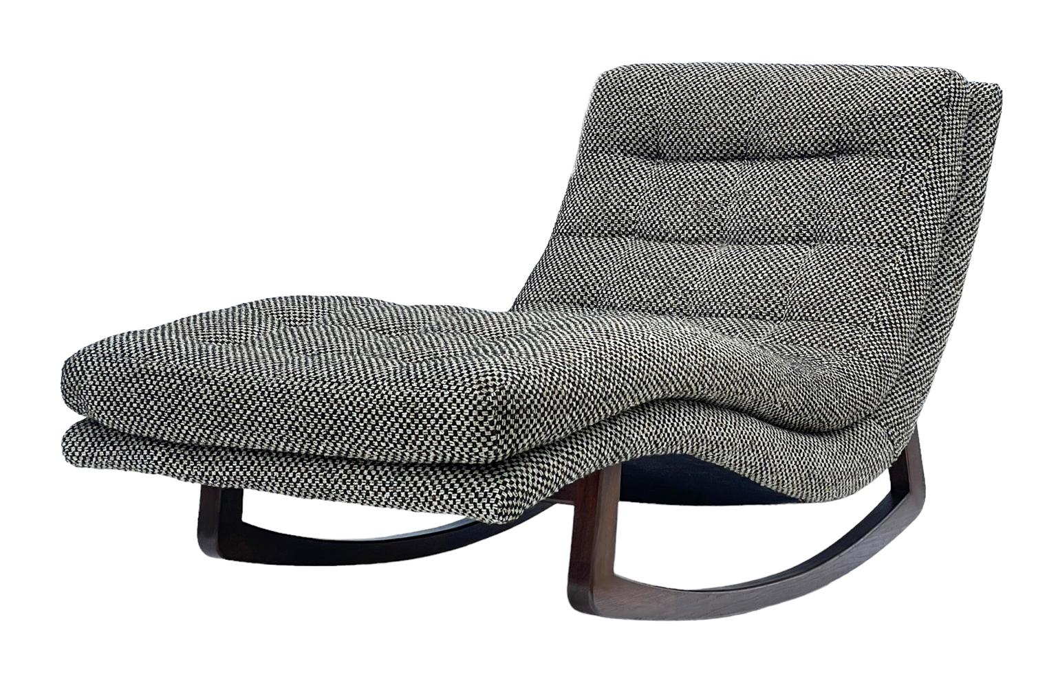 Fabric Mid Century Modern Walnut Rocking Chaise Lounge Chair after Adrian Pearsall For Sale