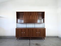 Mid Century Modern Walnut & Rosewood Hutch Wall Unit Cabinet by Stanley, c1960s