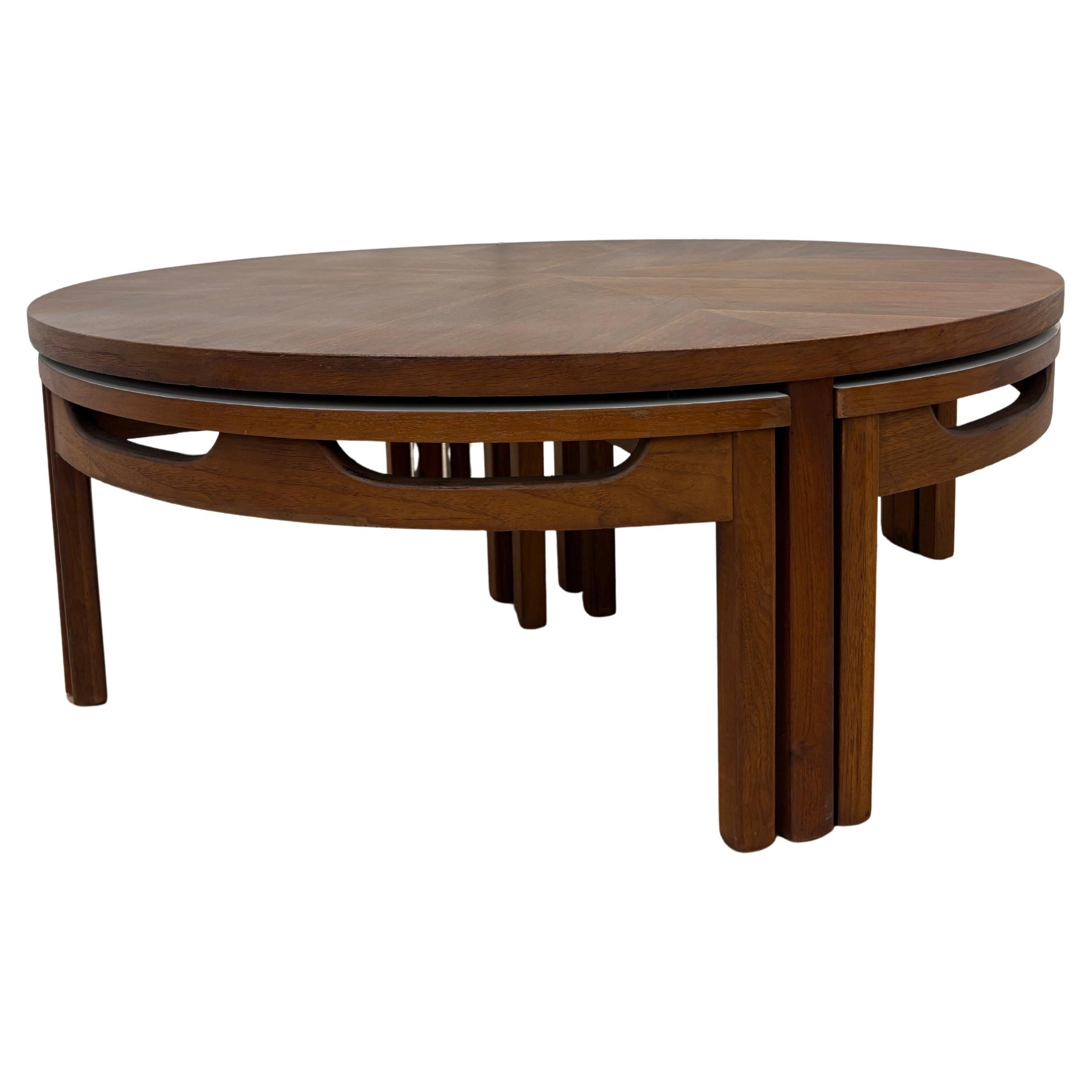 Mid-Century Modern Walnut Round Coffee Table with Nesting Tables, 1960s
