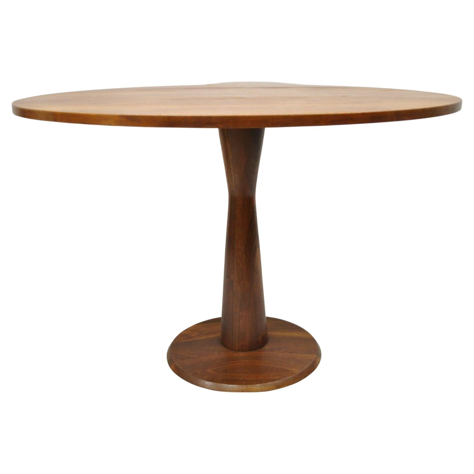 Mid-Century Modern Walnut Round Dining Table With Hourglass Pedestal Base