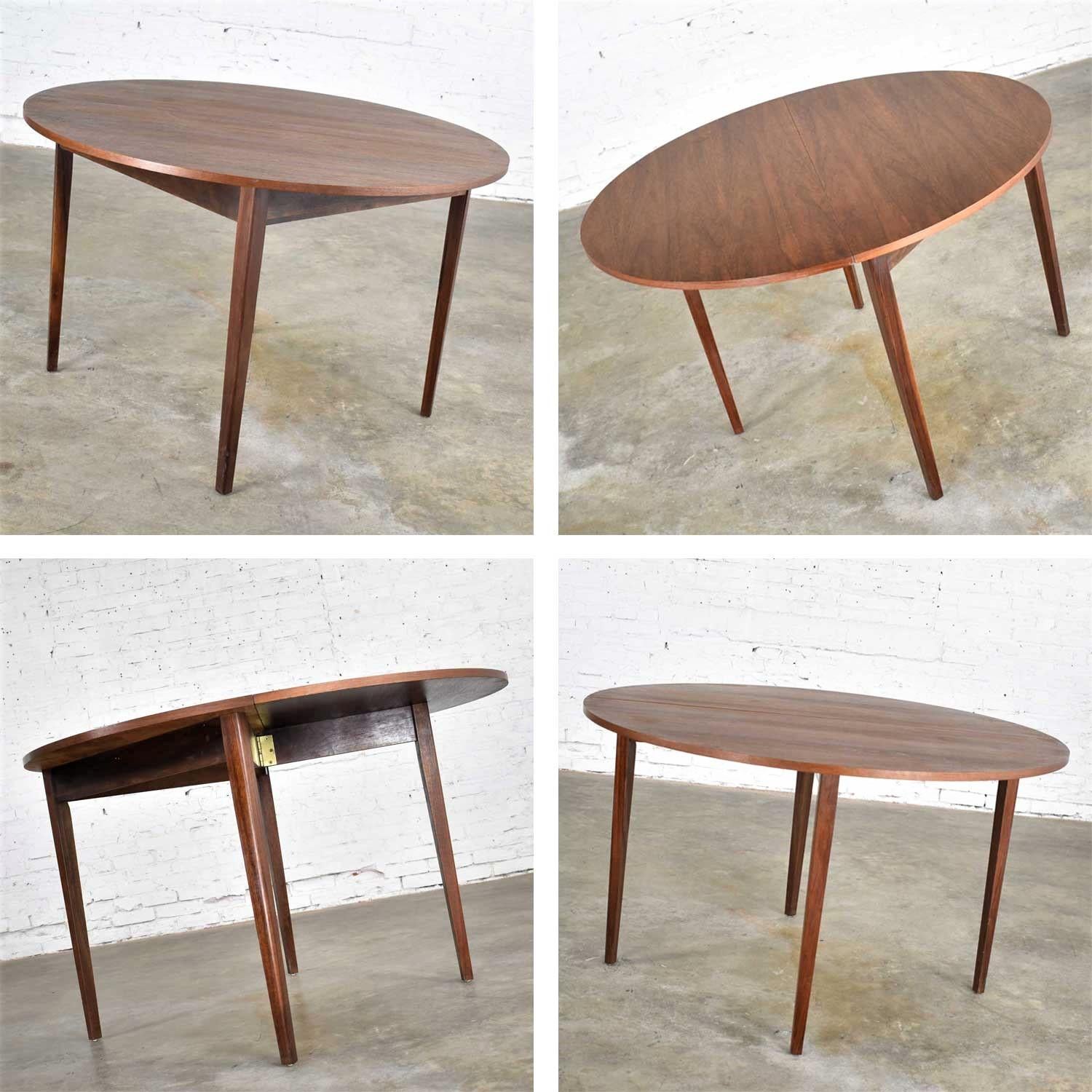 Mid-Century Modern Walnut Round Flip Top or Folding Dining Table to Demilune 3