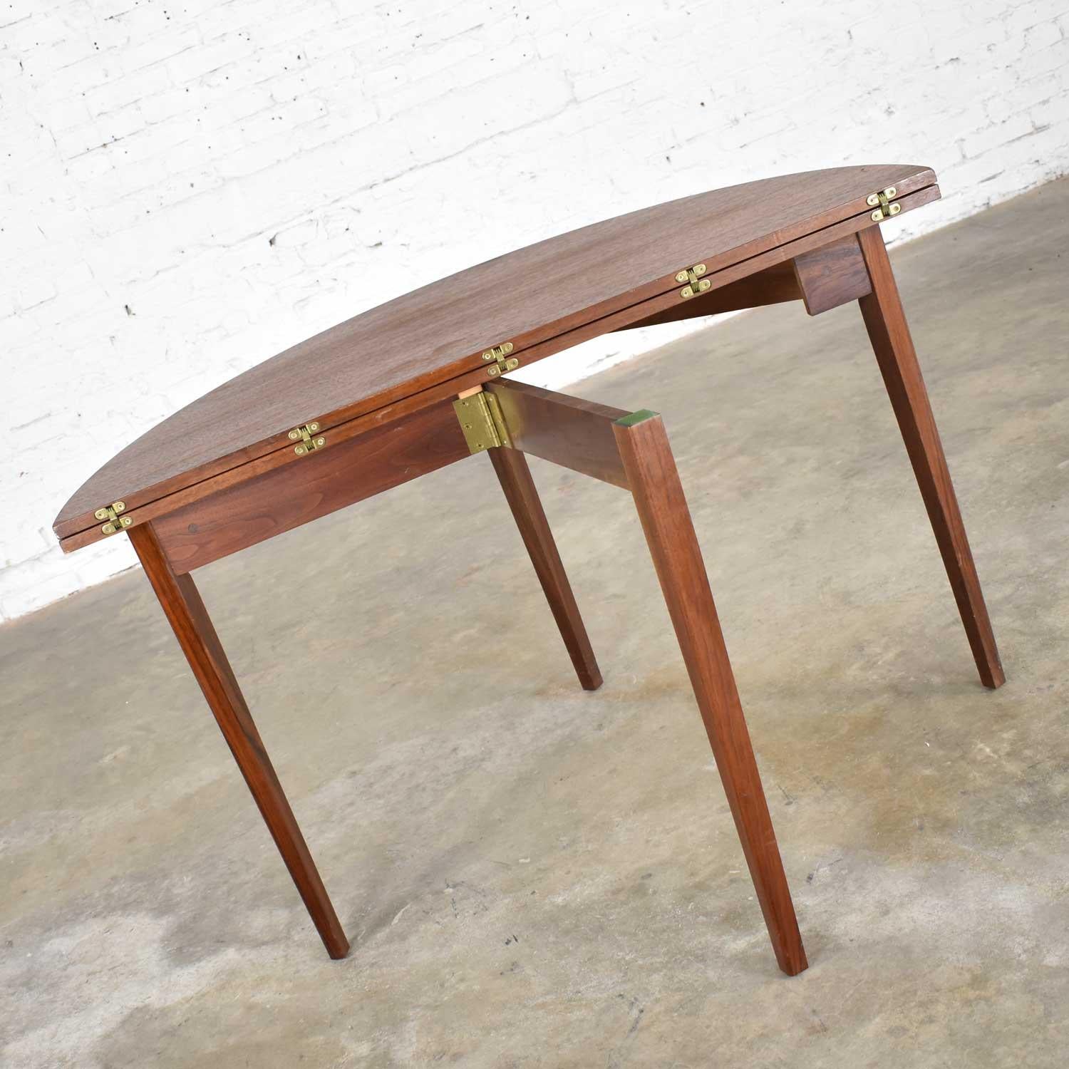 Mid-Century Modern Walnut Round Flip Top or Folding Dining Table to Demilune 5