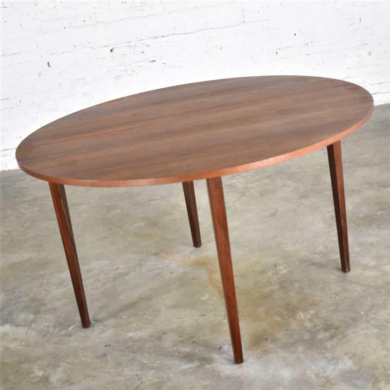 Mid-Century Modern Walnut Round Flip Top or Folding Dining Table to Demilune 6