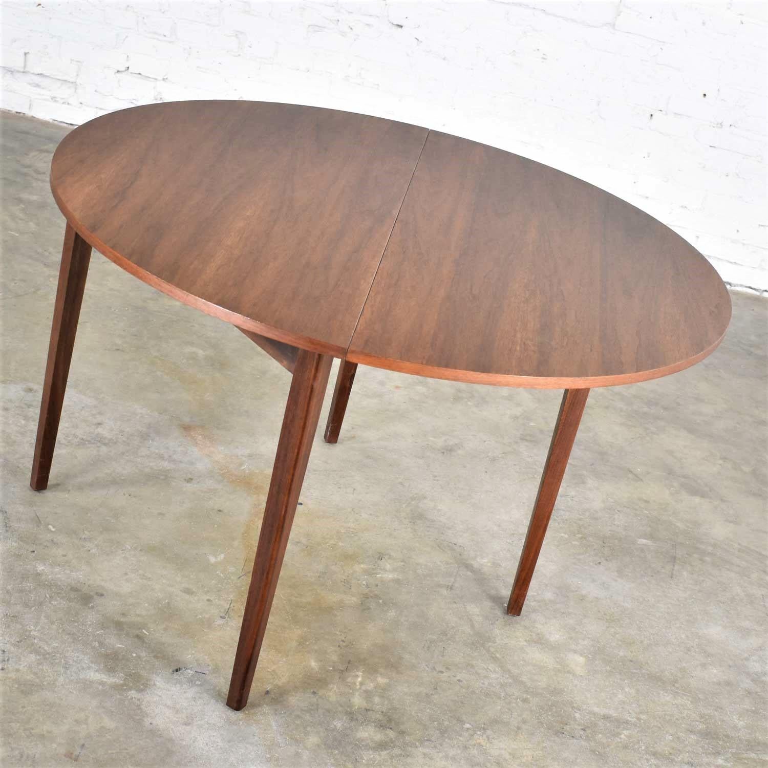 Mid-Century Modern Walnut Round Flip Top or Folding Dining Table to Demilune 7