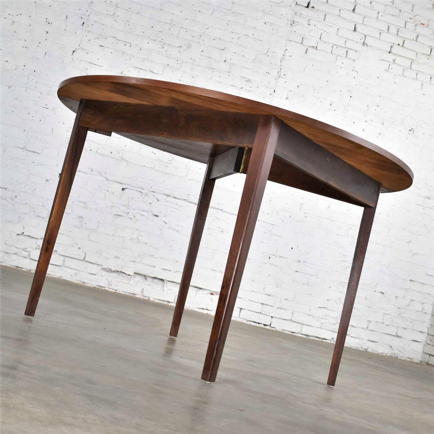 Mid-Century Modern Walnut Round Flip Top or Folding Dining Table to Demilune 1