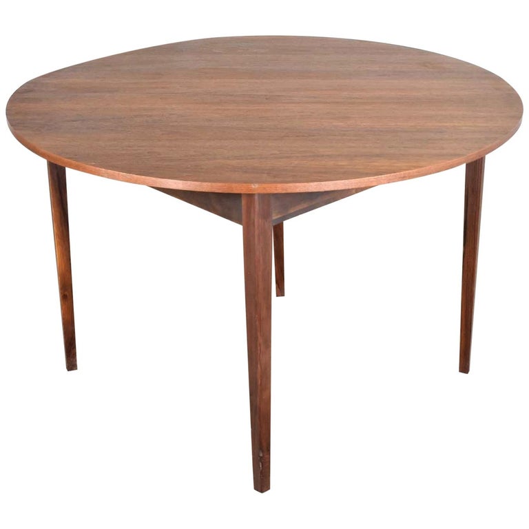 Mid Century Modern Walnut Round Flip, Round Fold Away Dining Table