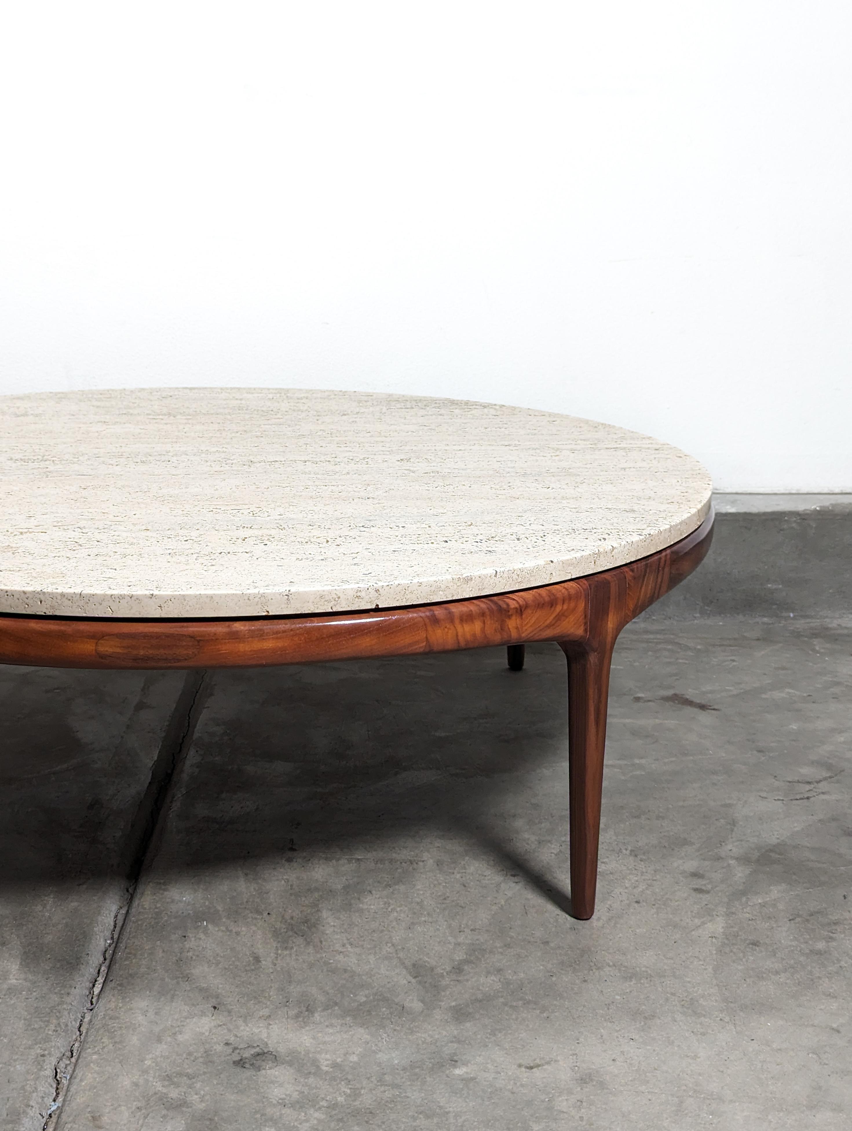 Mid Century Modern Walnut Rythm Coffee Table with Travertine Top by Lane, c1960s For Sale 4