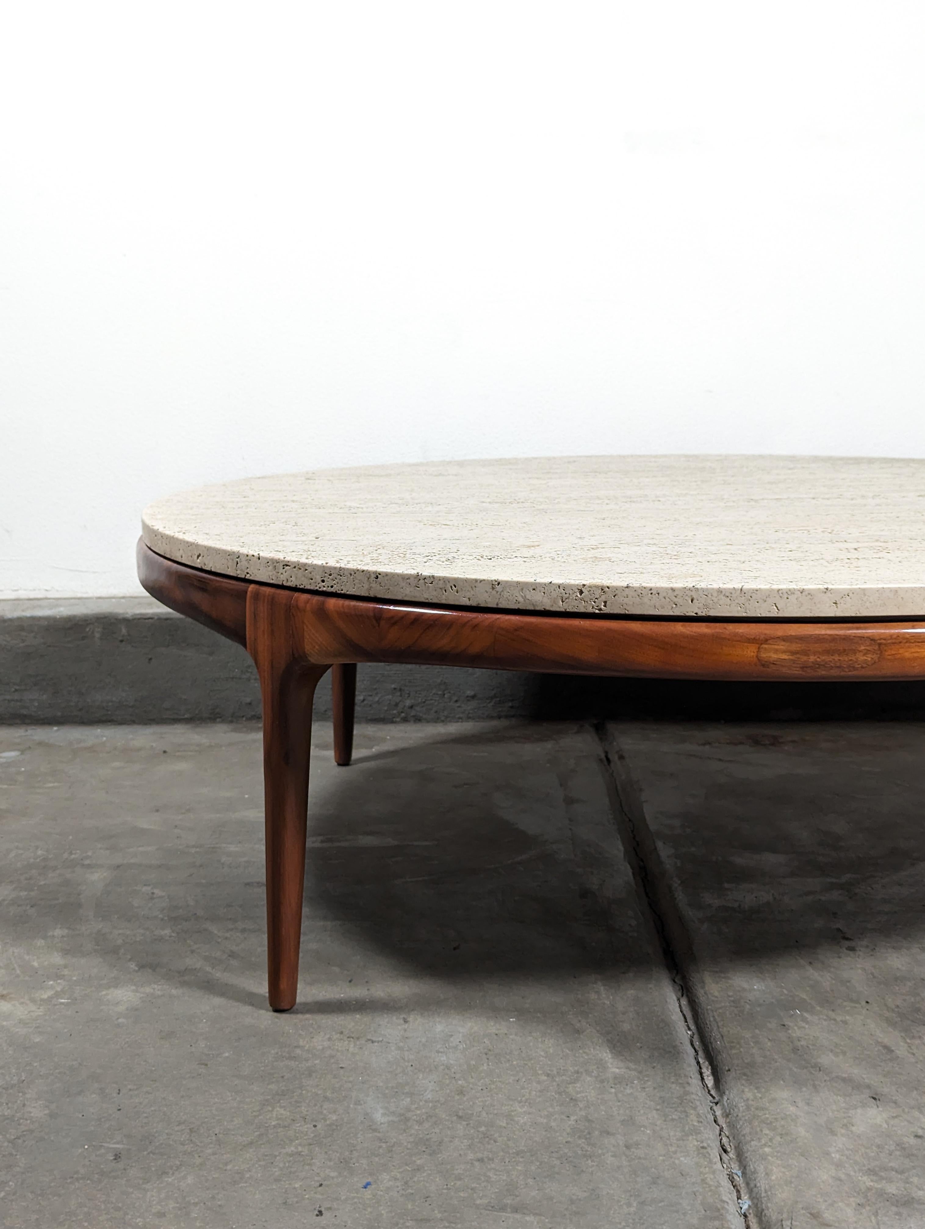 Mid Century Modern Walnut Rythm Coffee Table with Travertine Top by Lane, c1960s For Sale 5