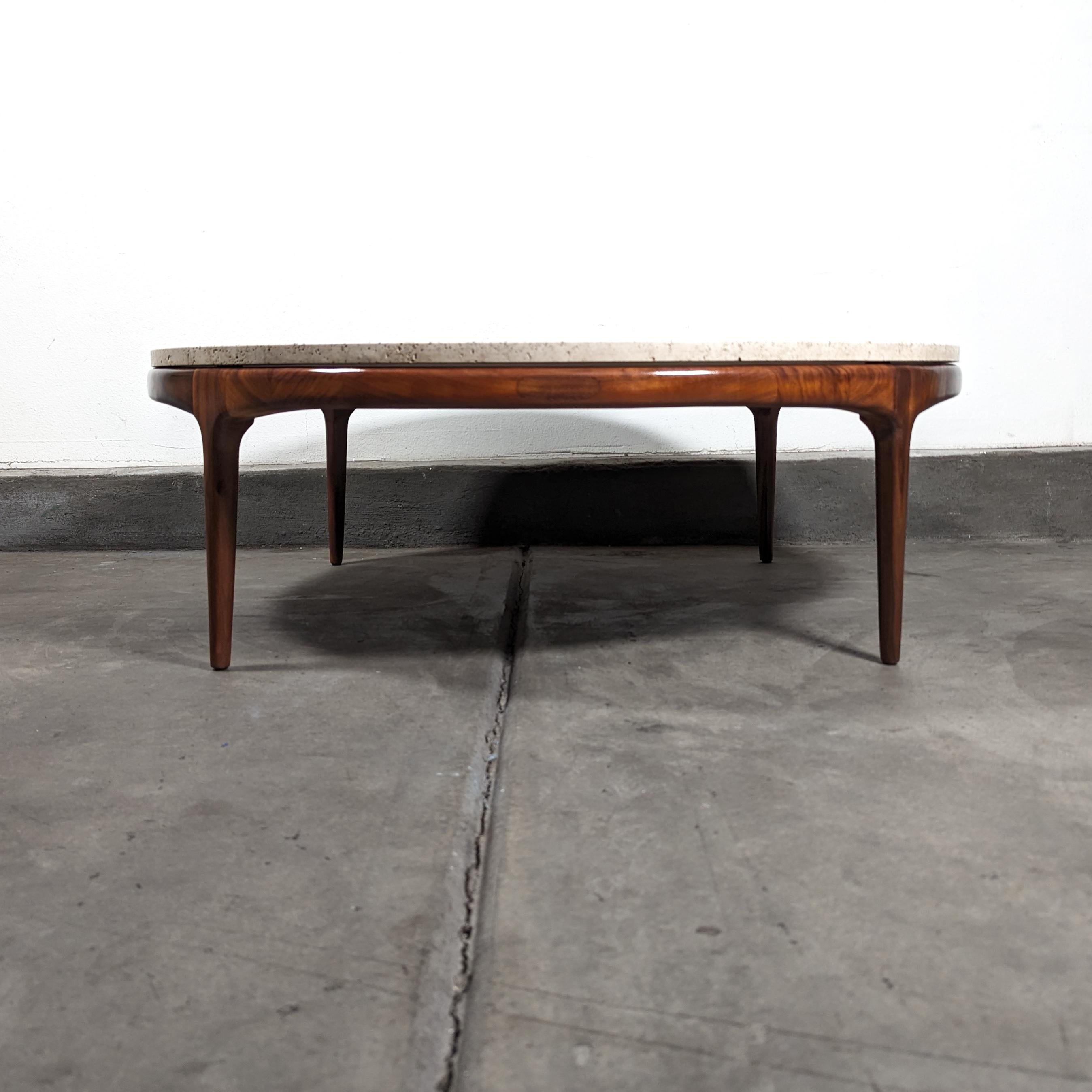 Mid-Century Modern Mid Century Modern Walnut Rythm Coffee Table with Travertine Top by Lane, c1960s For Sale