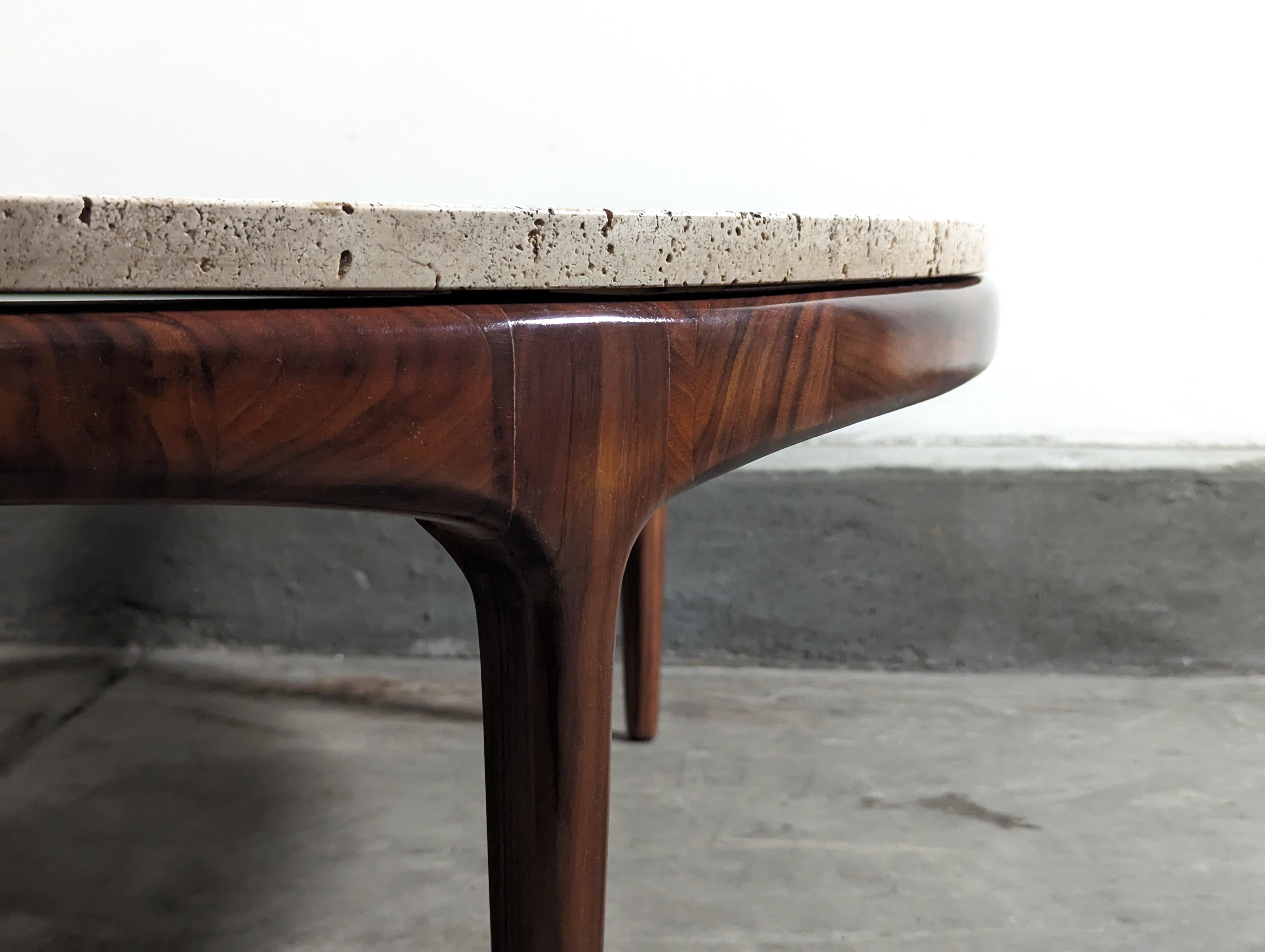 Mid-20th Century Mid Century Modern Walnut Rythm Coffee Table with Travertine Top by Lane, c1960s For Sale
