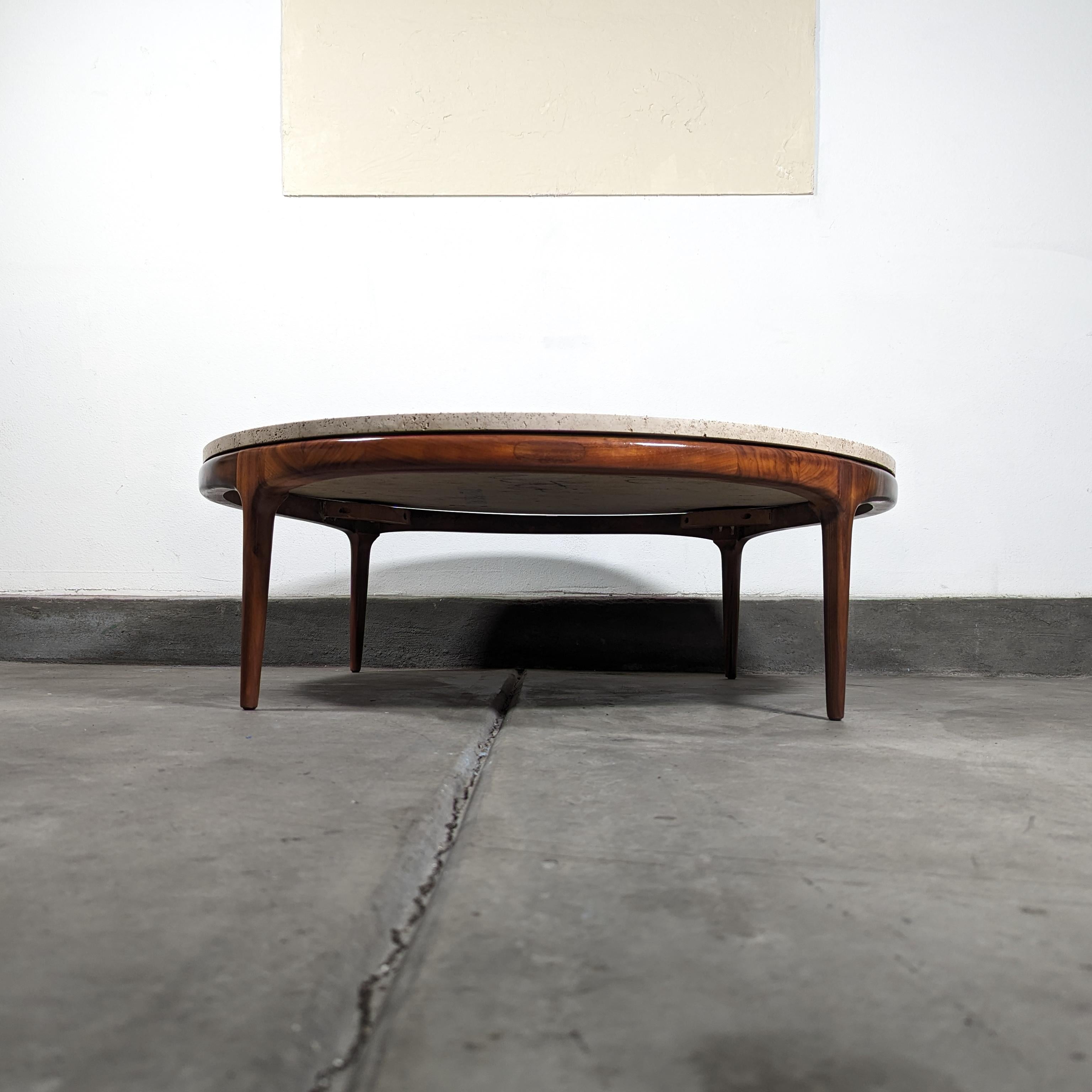 Mid Century Modern Walnut Rythm Coffee Table with Travertine Top by Lane, c1960s For Sale 3