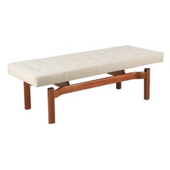 Mid-Century Modern Walnut Sculpted Floating Tufted Bench