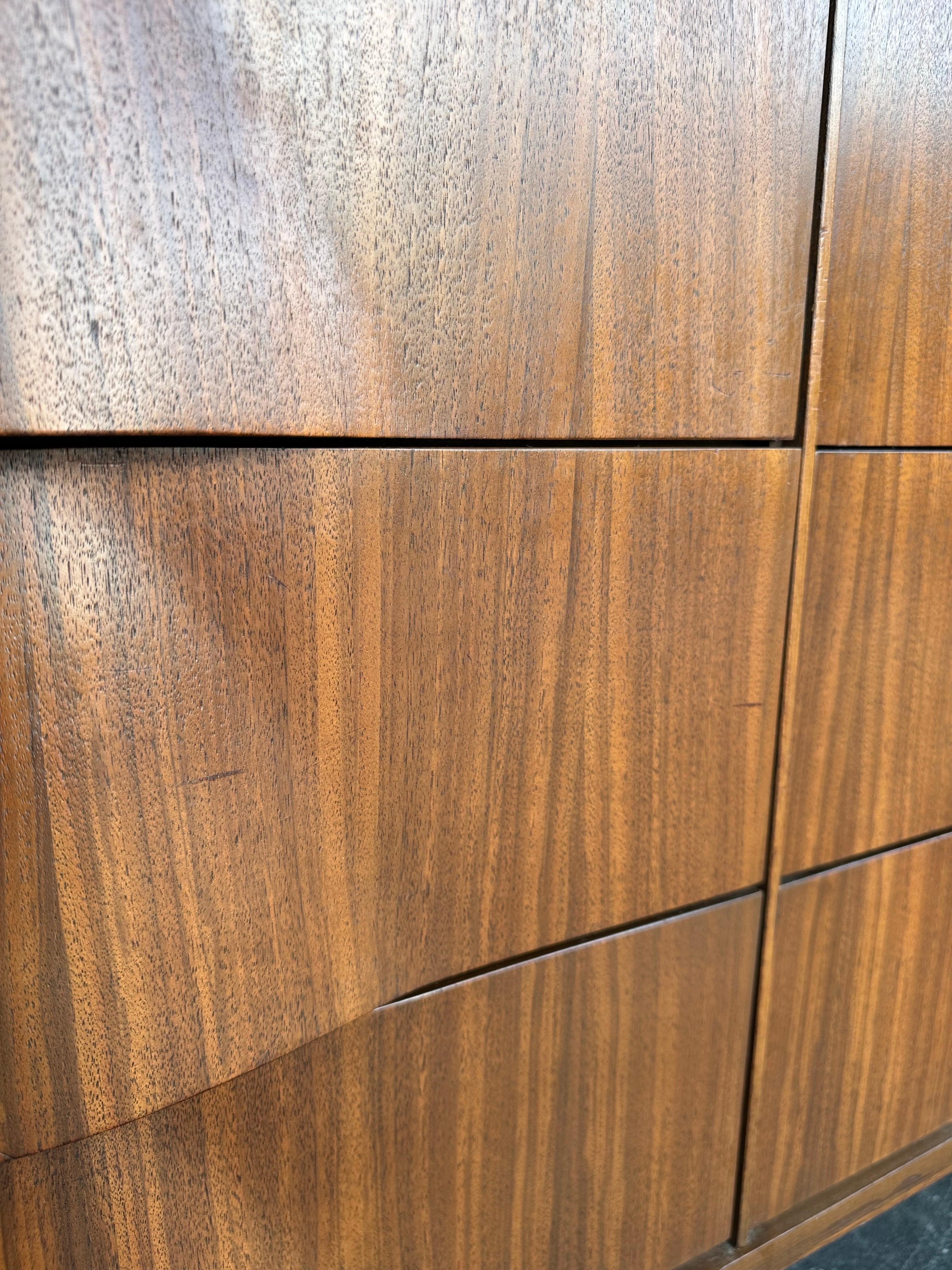 Mid Century Modern Walnut Sculpted Front 9 Drawer Dresser 3