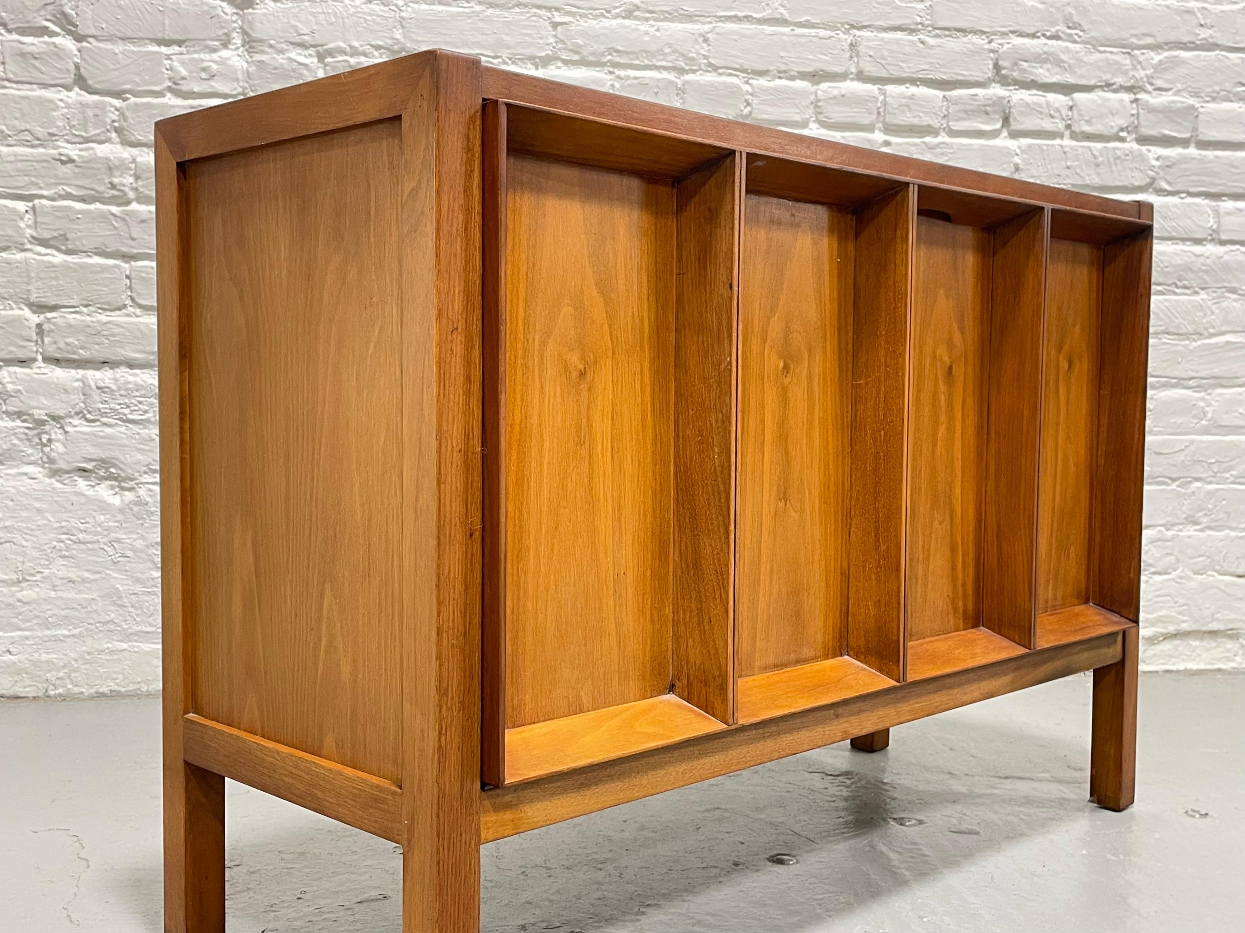 Mid Century MODERN Walnut Sculpted Liquor / BAR Cabinet + Light Up, c. 1960's 6