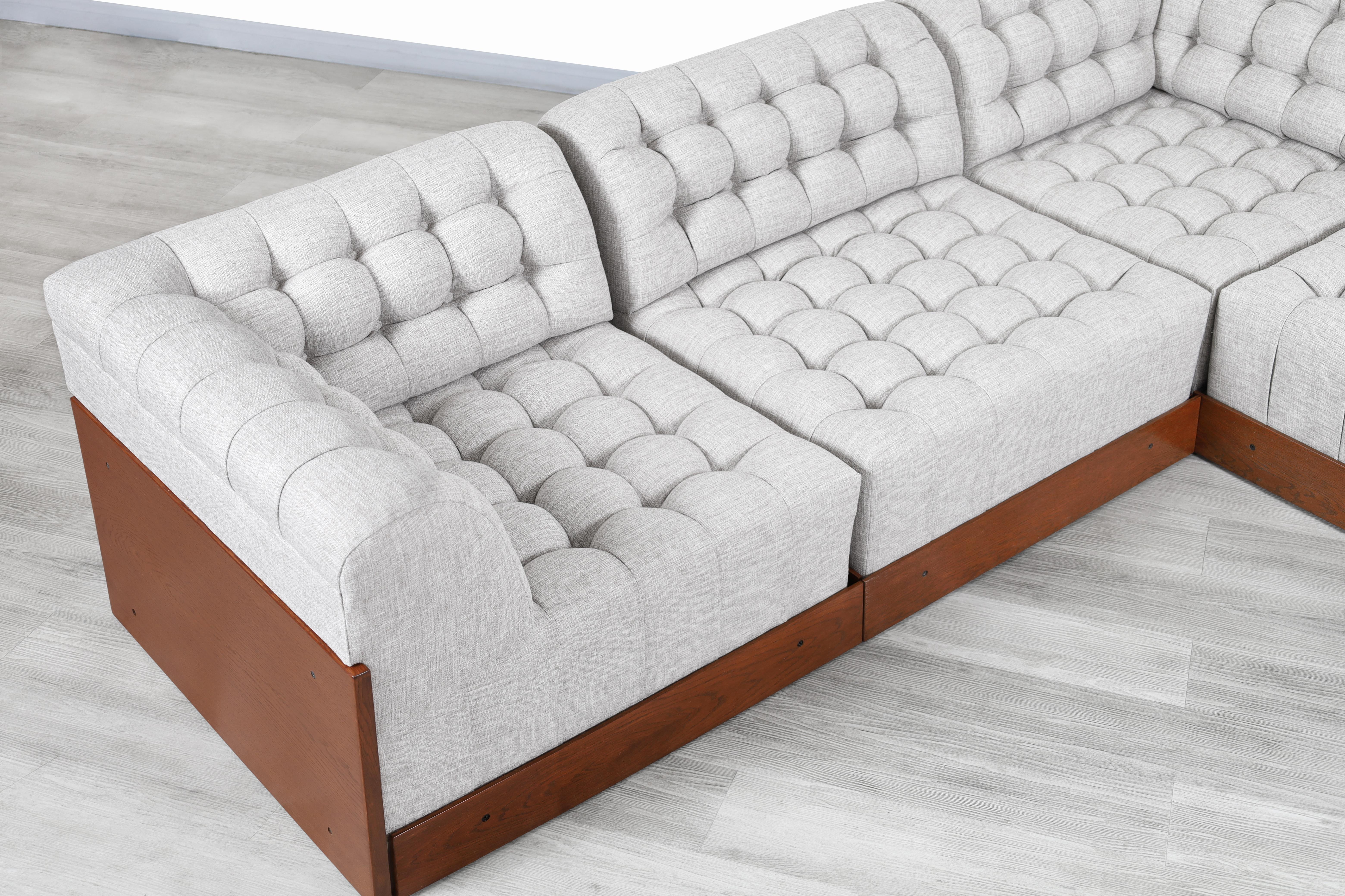 Fabric Mid-Century Modern Walnut Sectional Sofa