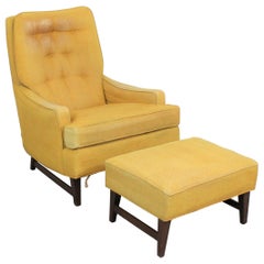 Mid-Century Modern Walnut Selig Style Lounge Chair and Ottoman