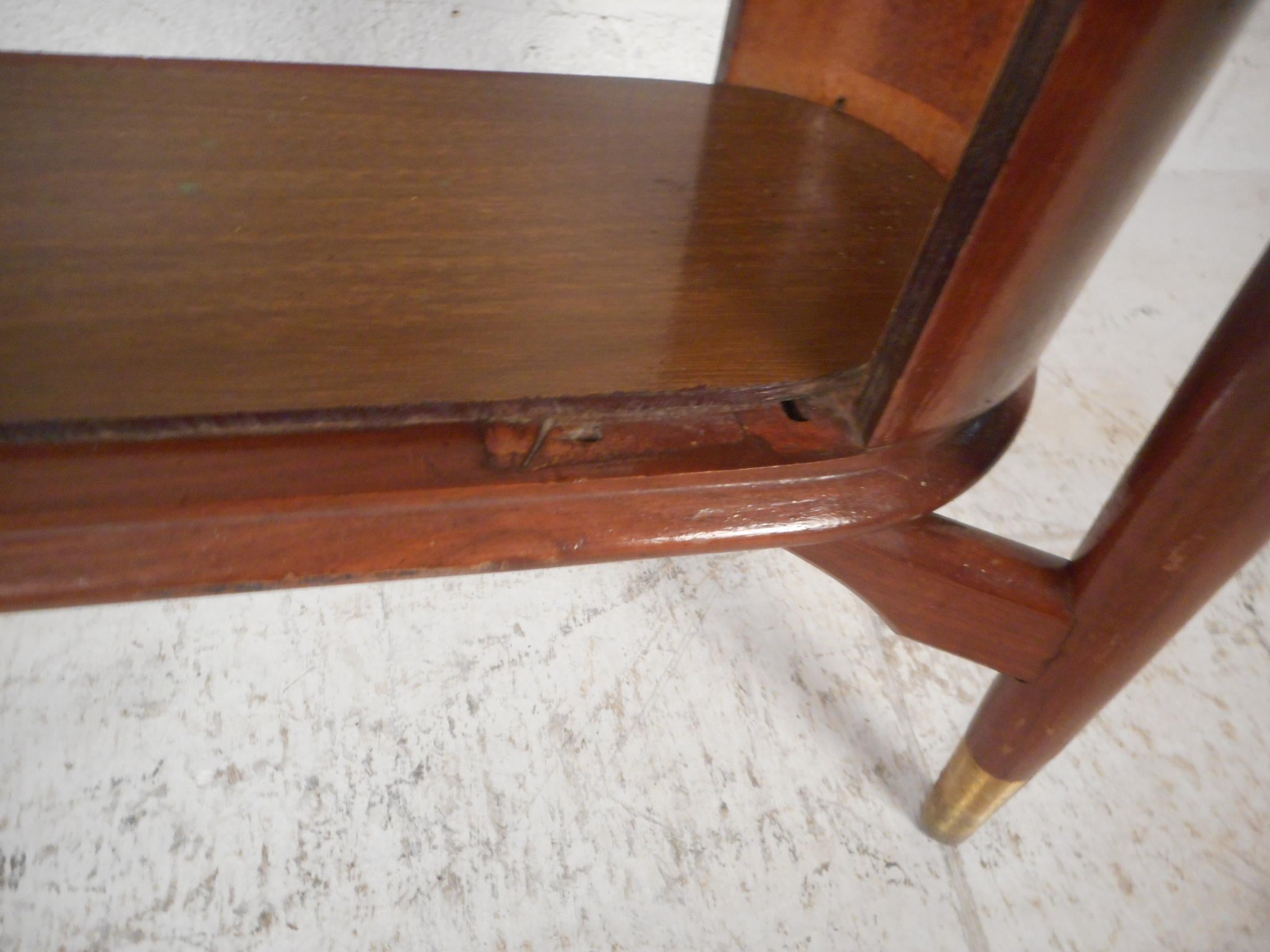 Brass Mid-Century Modern Walnut Shelf or Telephone Table