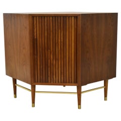 Mid-Century Modern Walnut Side Cabinet by Furnette Tambour Door