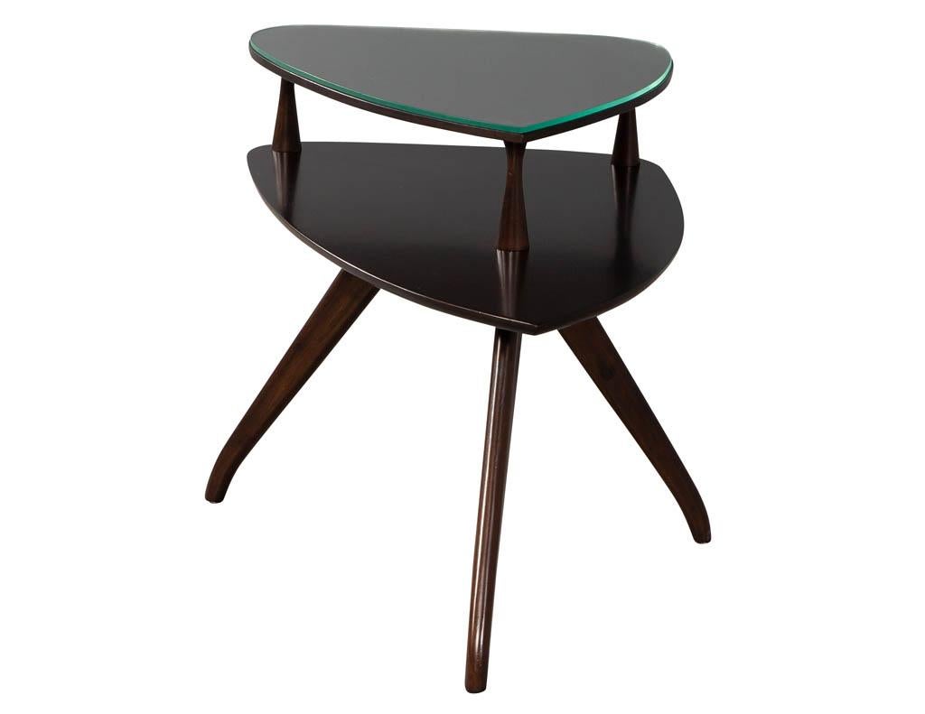 Glass Mid-Century Modern Walnut Side Table For Sale