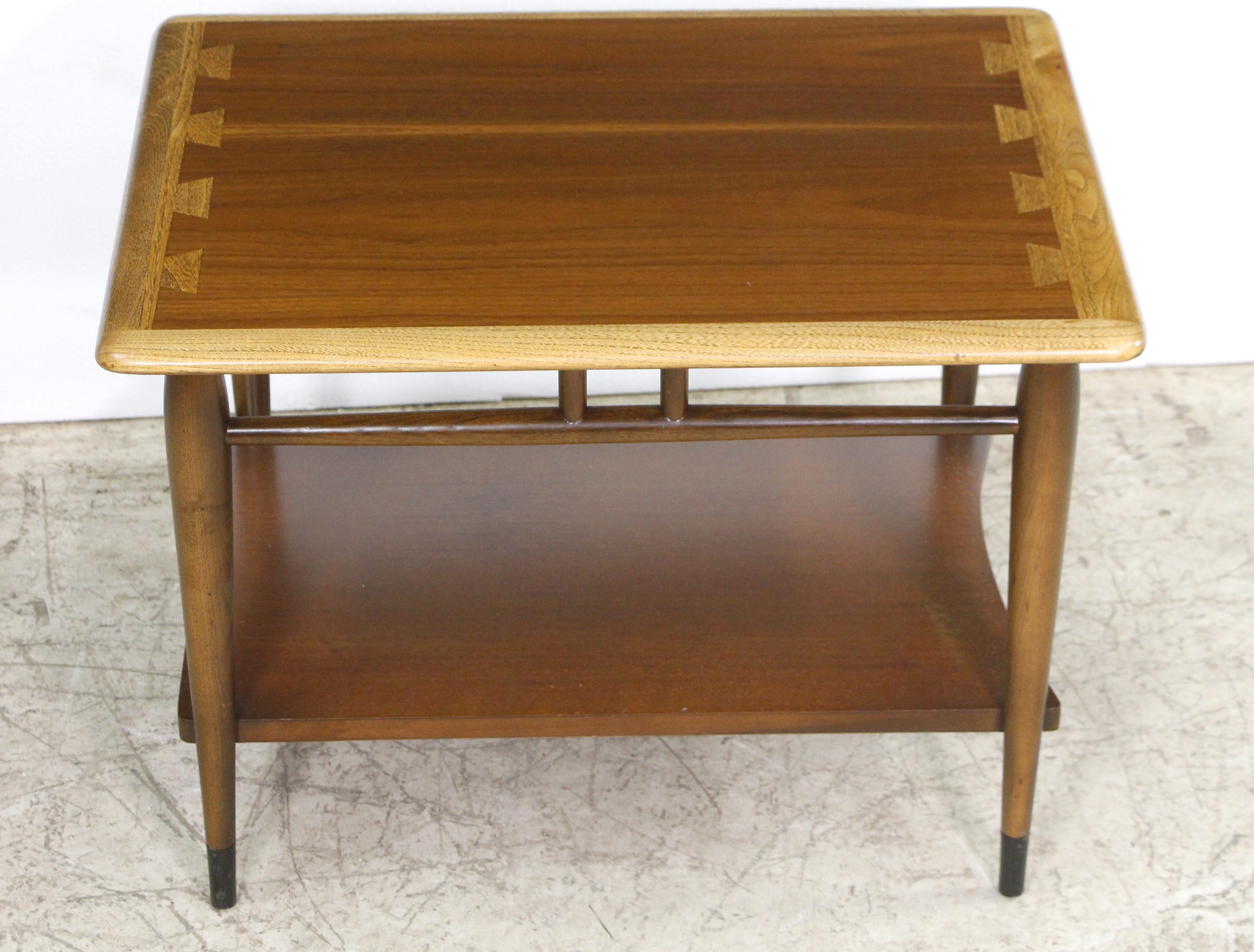 American Mid-Century Modern Walnut Side Table with Shelf by Lane Furniture