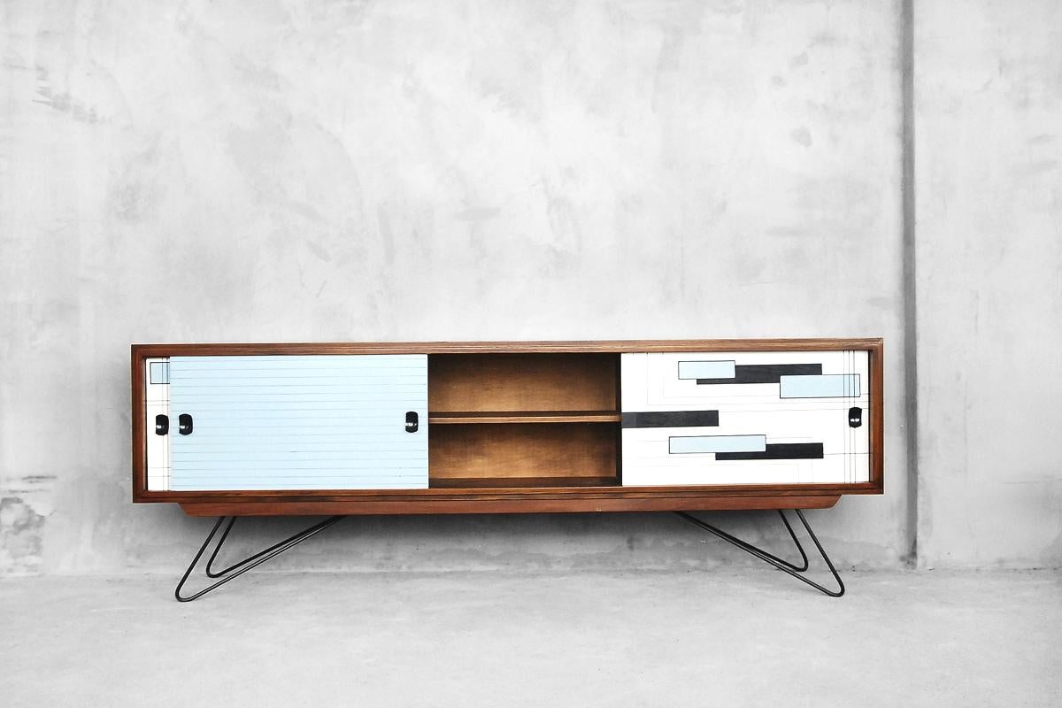 Mid-Century Modern Walnut Sideboard with Hand-Painted Pattern, 1960s 4