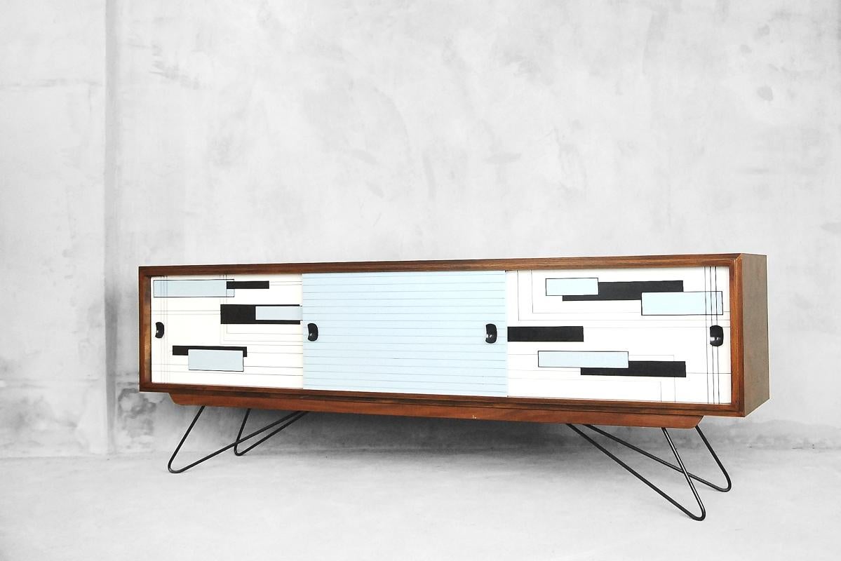 Mid-Century Modern Walnut Sideboard with Hand-Painted Pattern, 1960s 10
