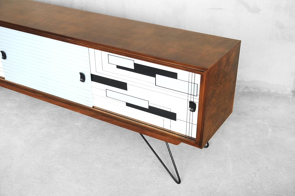 Mid-Century Modern Walnut Sideboard with Hand-Painted Pattern, 1960s 11
