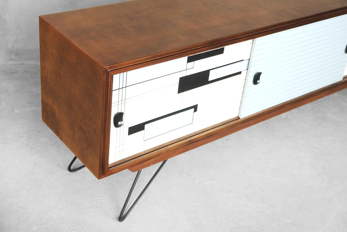 Mid-Century Modern Walnut Sideboard with Hand-Painted Pattern, 1960s 3