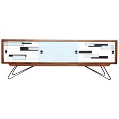 Mid-Century Modern Walnut Sideboard with Hand-Painted Pattern, 1960s