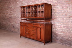Mid-Century Modern Walnut Sideboard with Leaded Glass Hutch by White Furniture