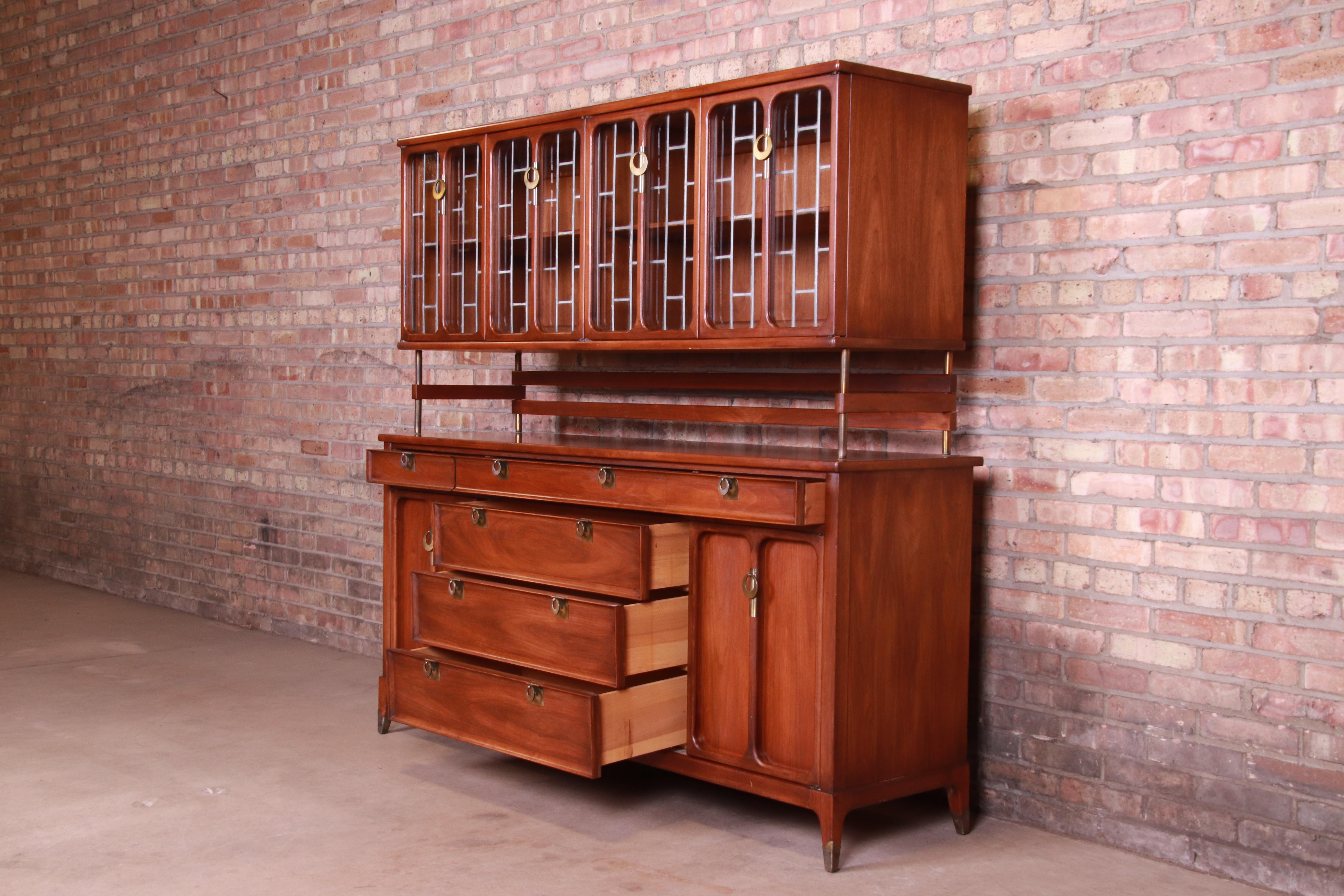 Mid-20th Century Mid-Century Modern Walnut Sideboard with Leaded Glass Hutch by White Furniture