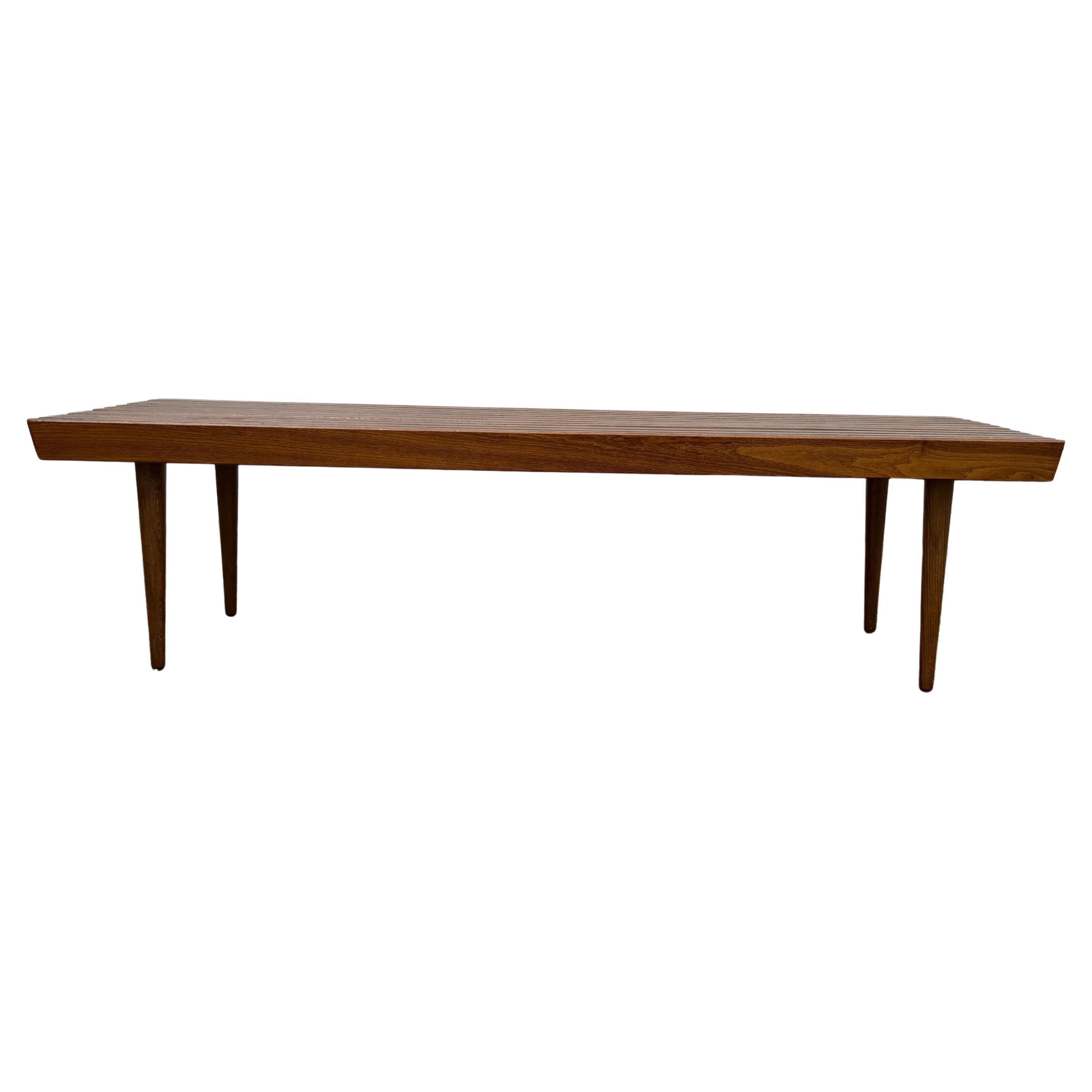 Mid-Century Modern Walnut Slat 60" Bench/Coffee Table B
