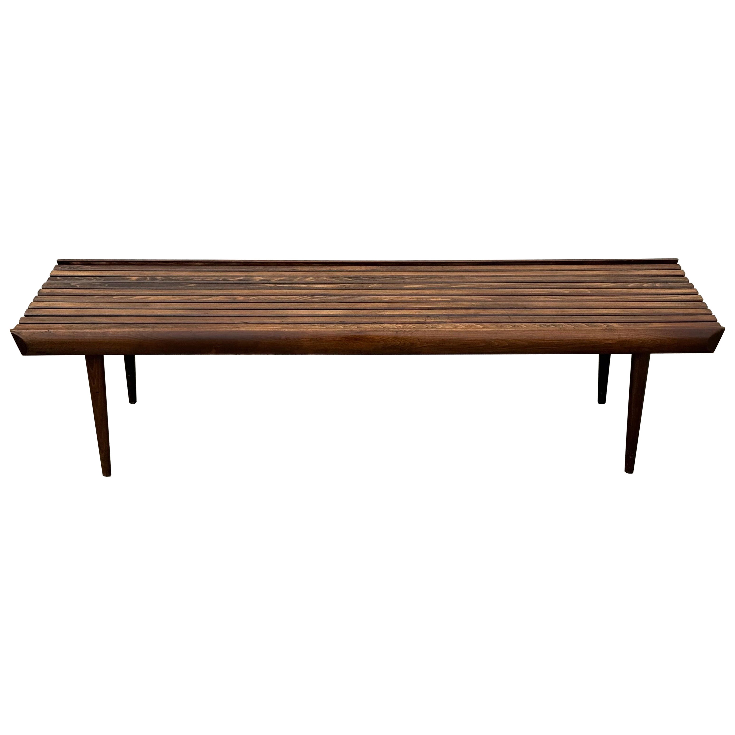 Mid-Century Modern Walnut Slat 60" Bench/Coffee Table