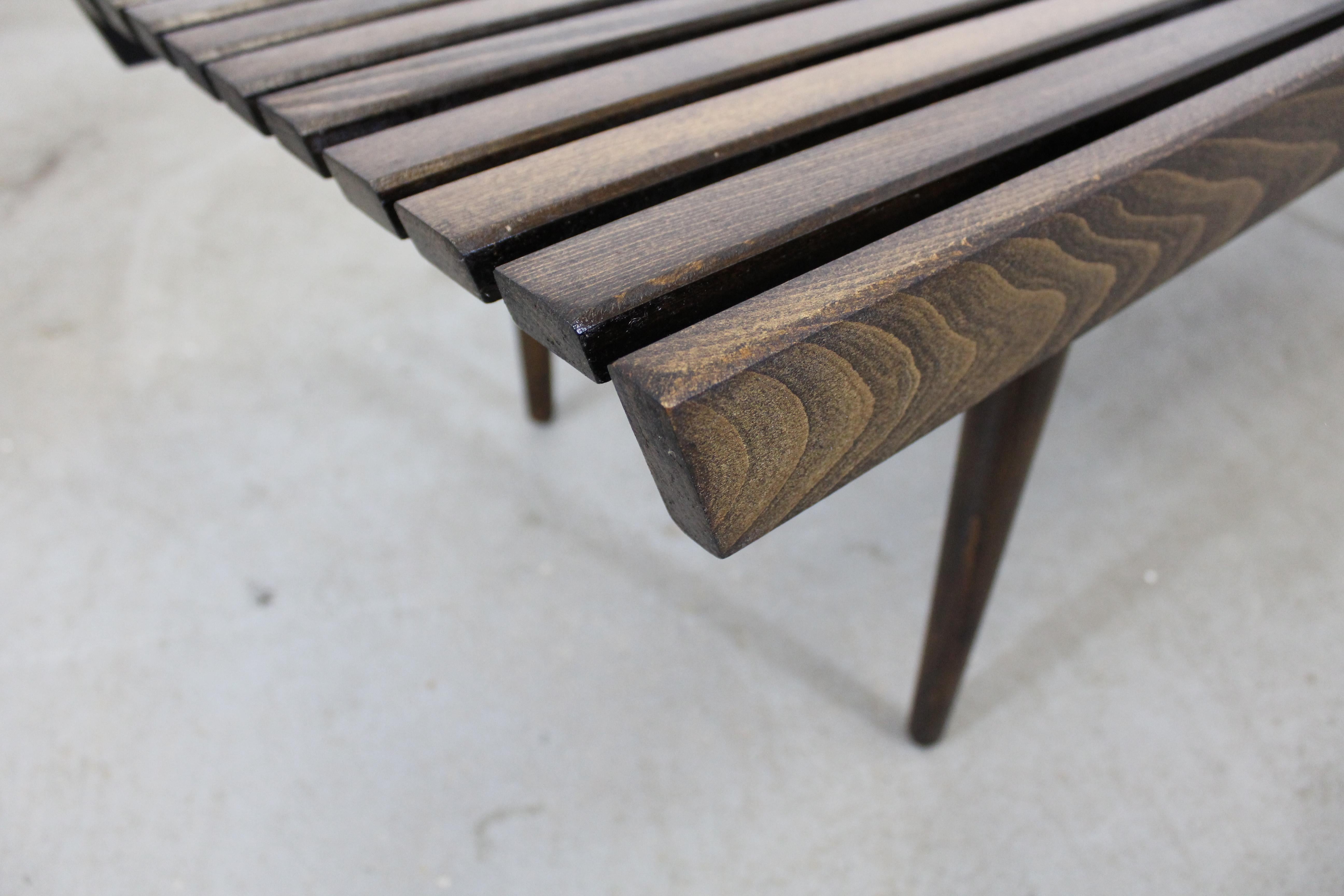 Mid-Century Modern Walnut Slat Bench Coffee Table 4
