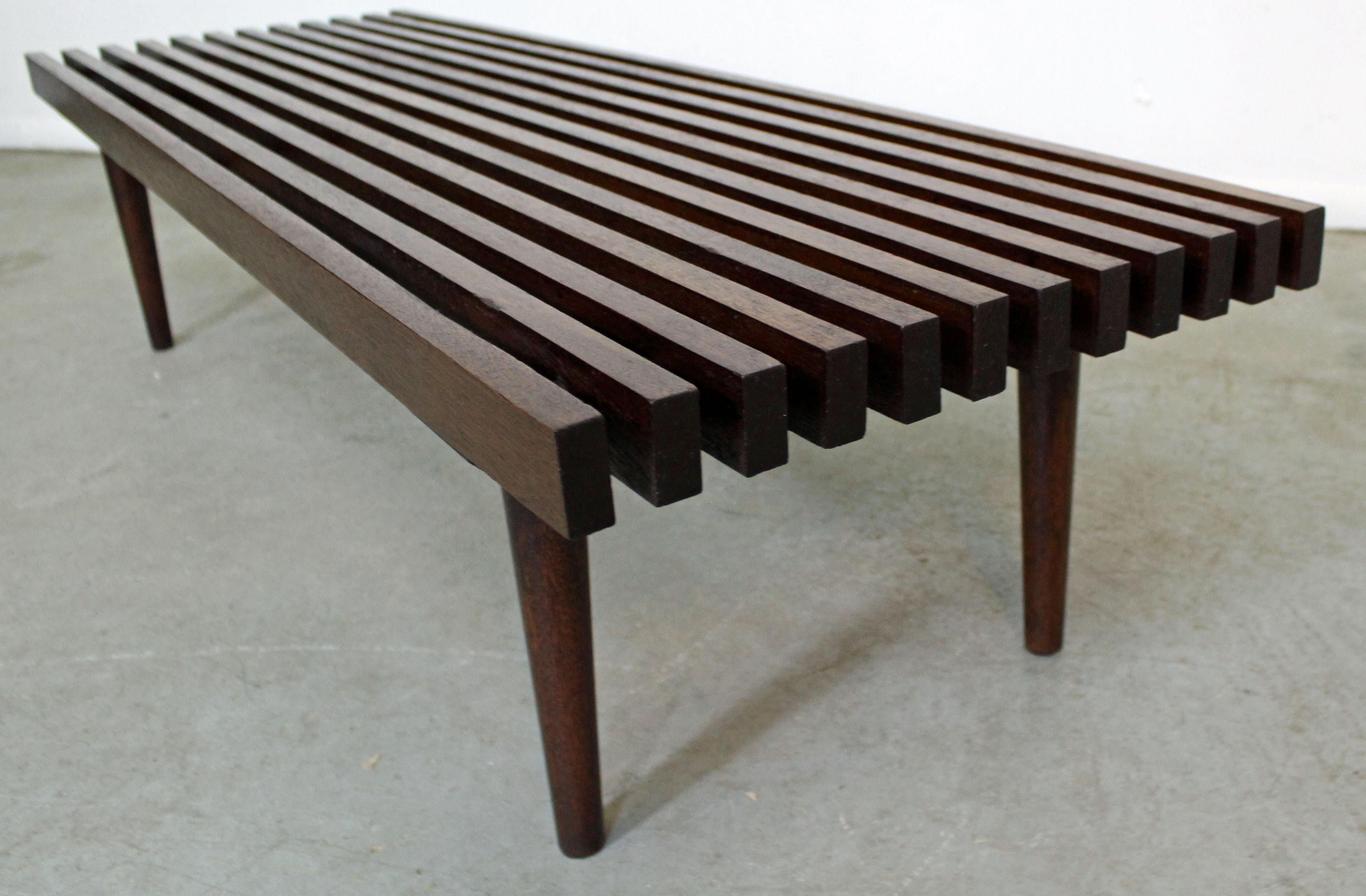 Mid-Century Modern Walnut Slat Bench Coffee Table In Good Condition In Wilmington, DE