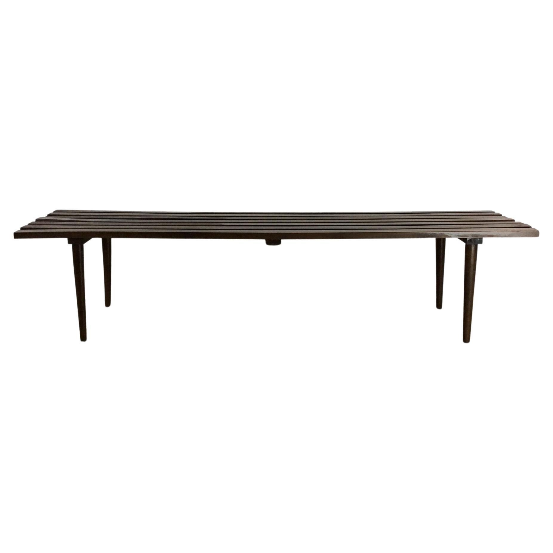 Mid Century Modern Walnut Slat Bench Coffee Table
