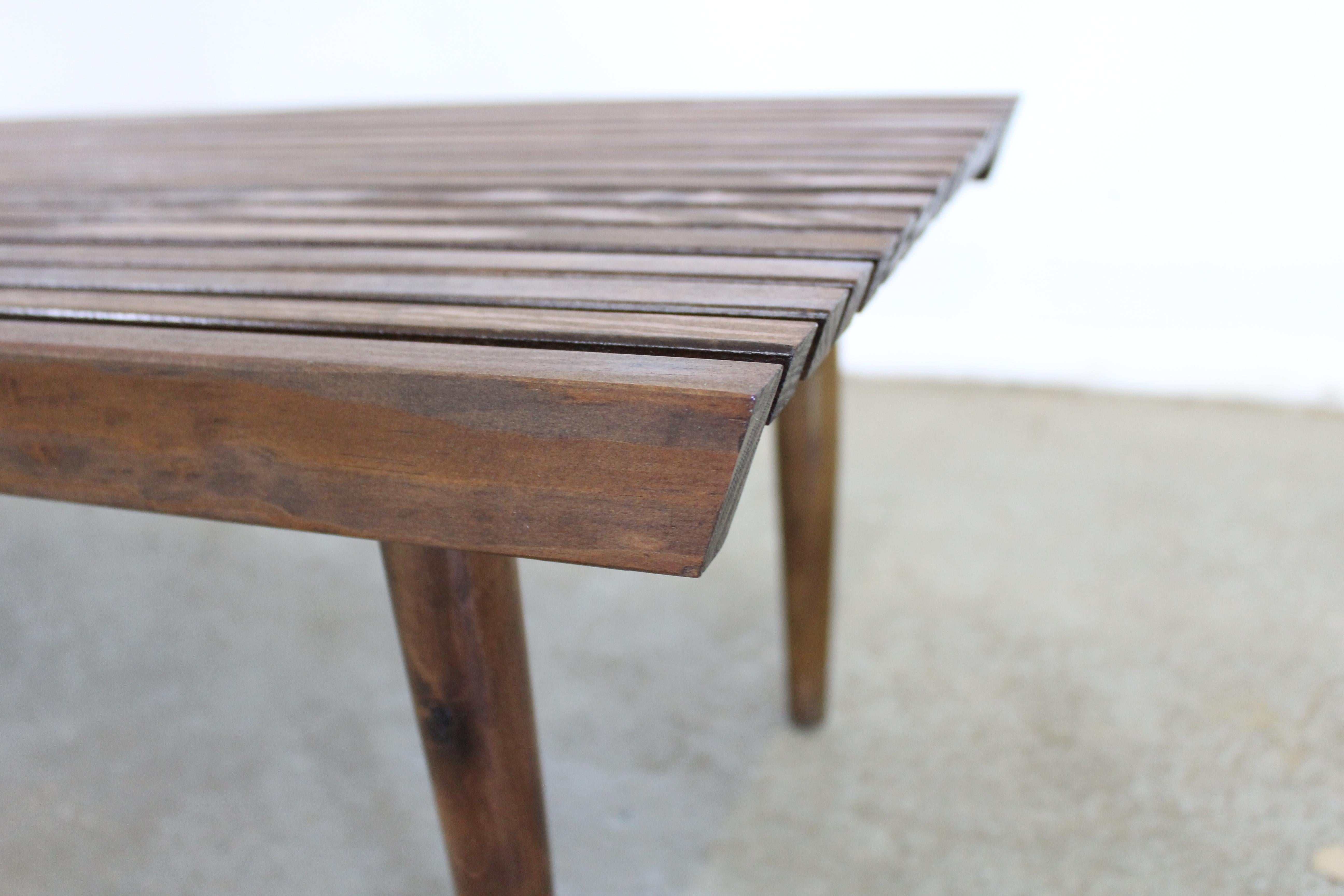 Mid-Century Modern Walnut Slat Bench End/Coffee Table 4