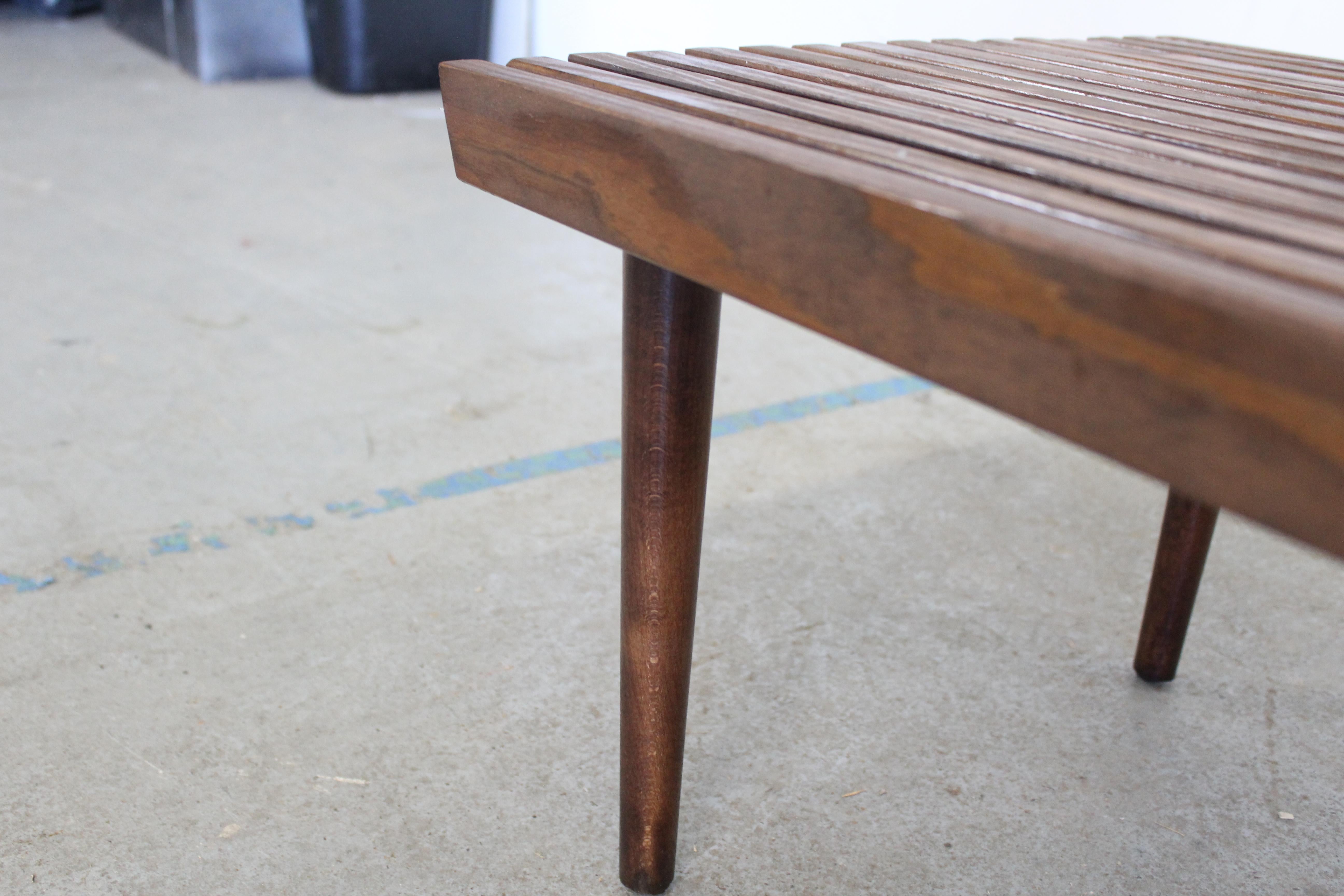 Mid-Century Modern Walnut Slat Bench End/Coffee Table 5
