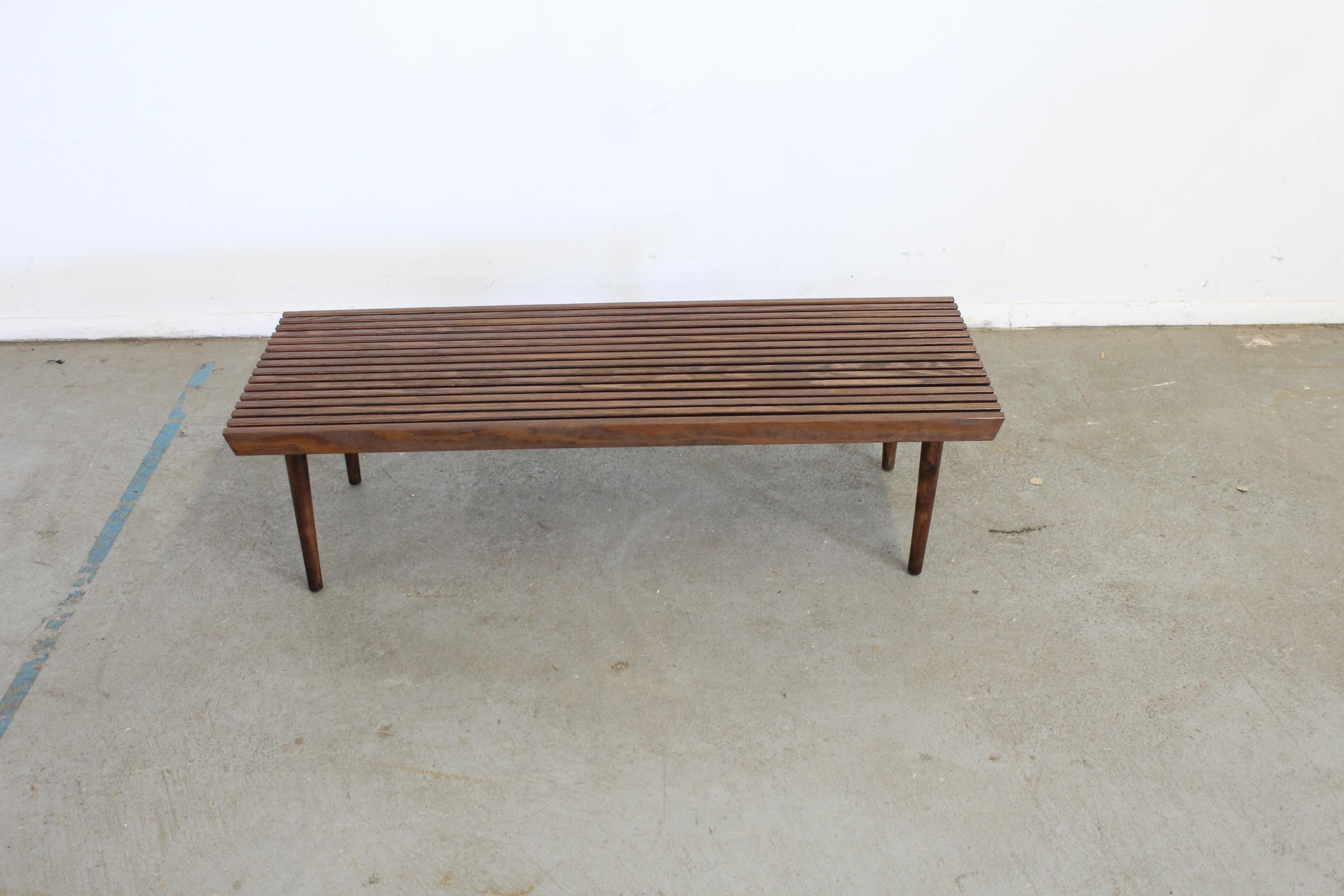 Mid-Century Modern Walnut Slat Bench End/Coffee Table 6