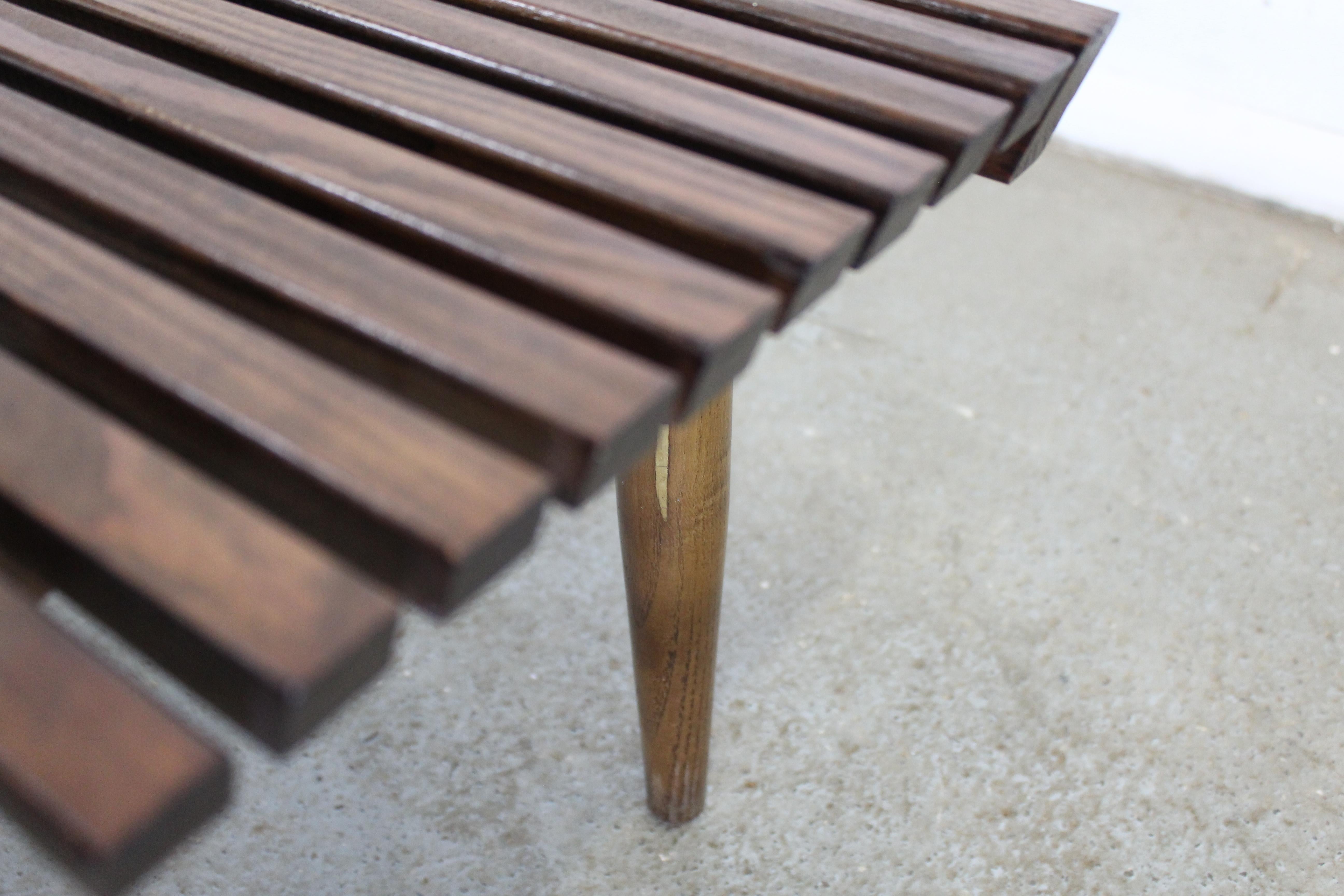 Mid-Century Modern Walnut Slat Bench End/Coffee Table 7