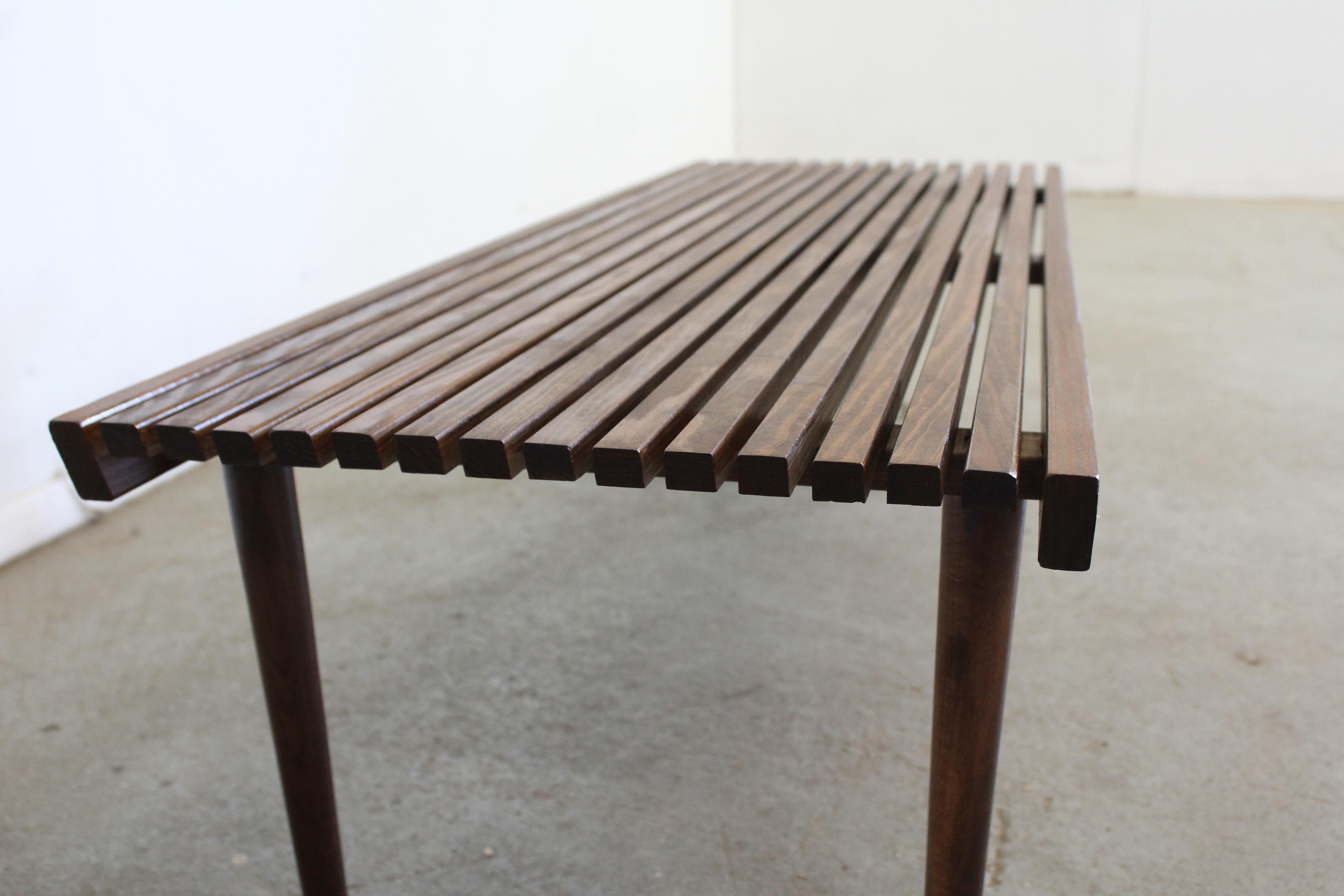 Mid-Century Modern Walnut Slat Bench End/Coffee Table 8