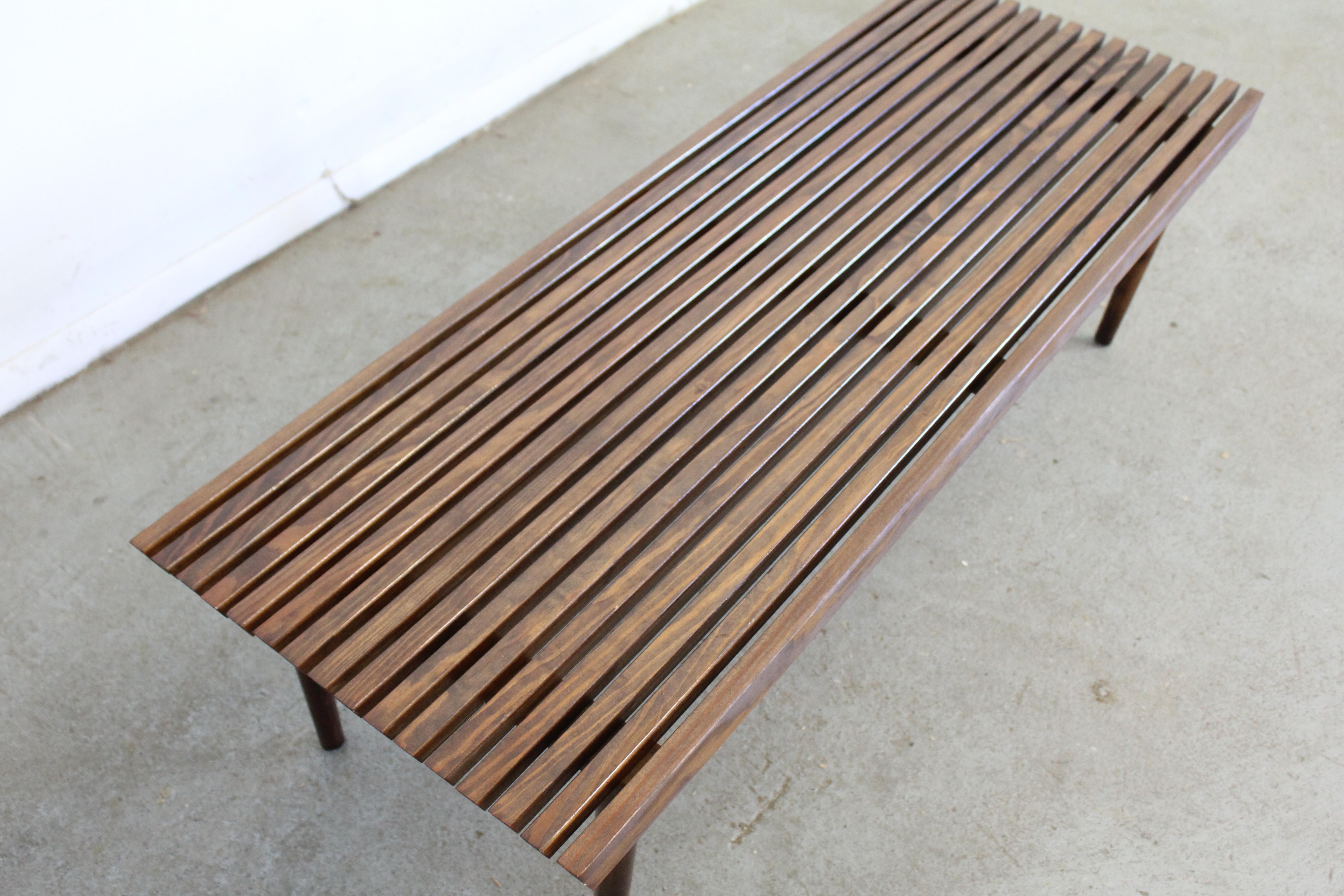 American Mid-Century Modern Walnut Slat Bench End/Coffee Table